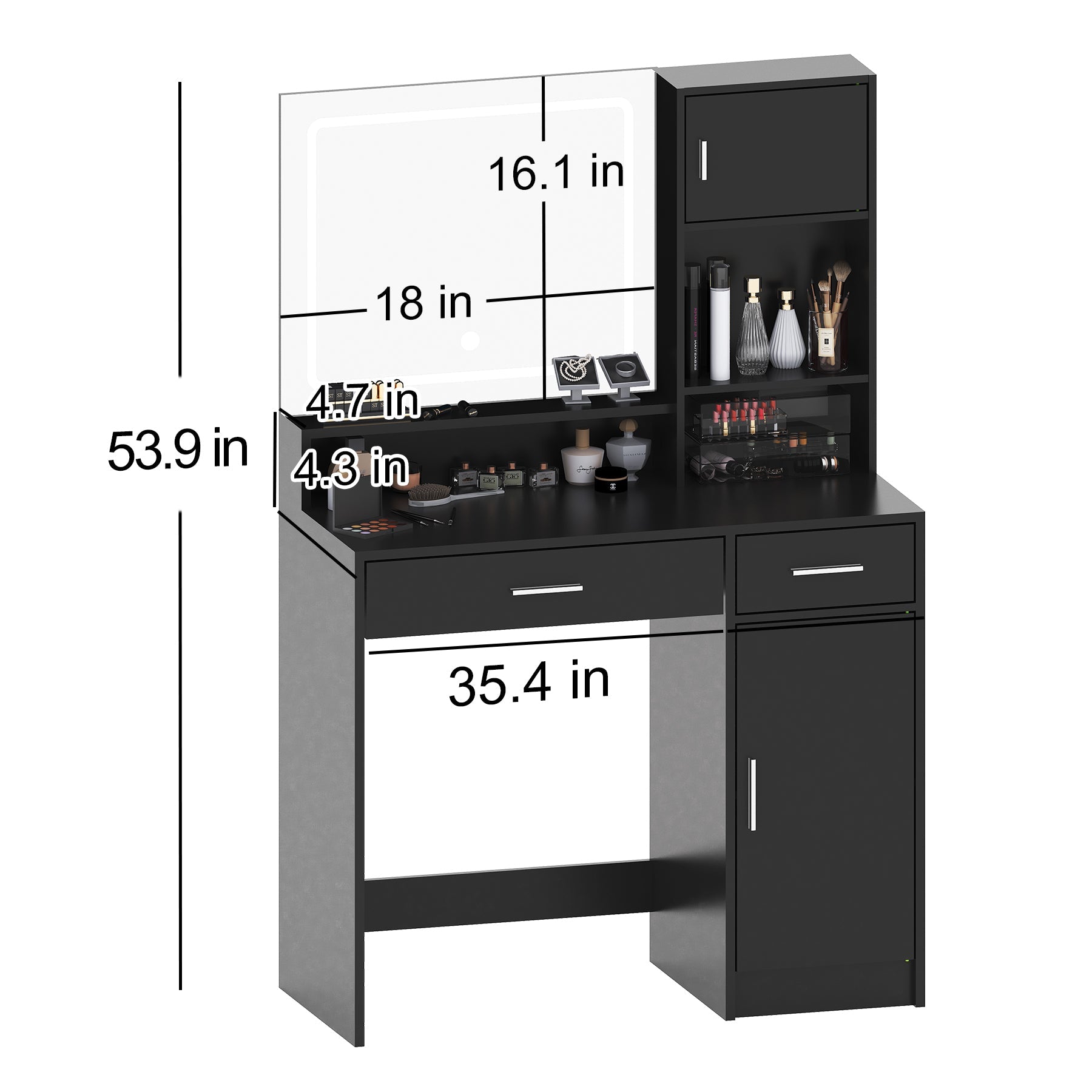 LED Vanity Desk w/ Mirror & Storage - Black-American Furniture Outlet