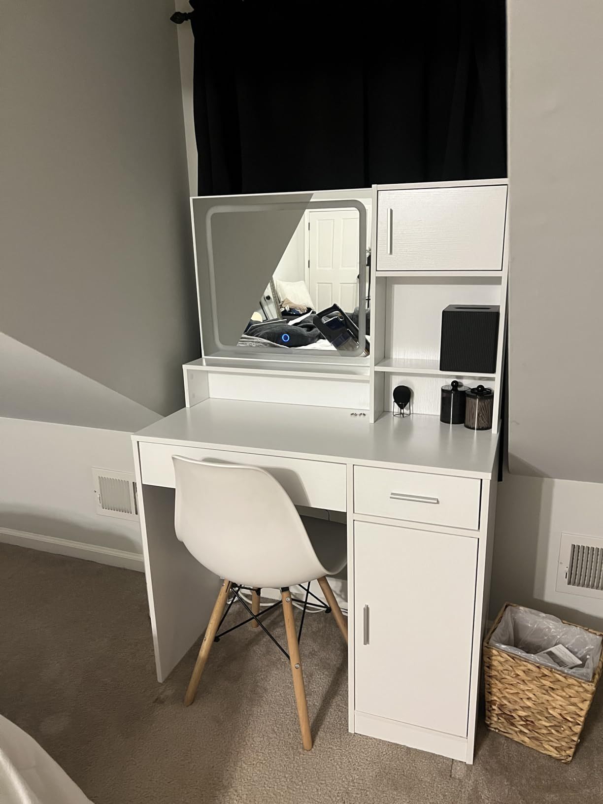 LED Vanity Desk w/ Mirror & Storage - White-American Furniture Outlet