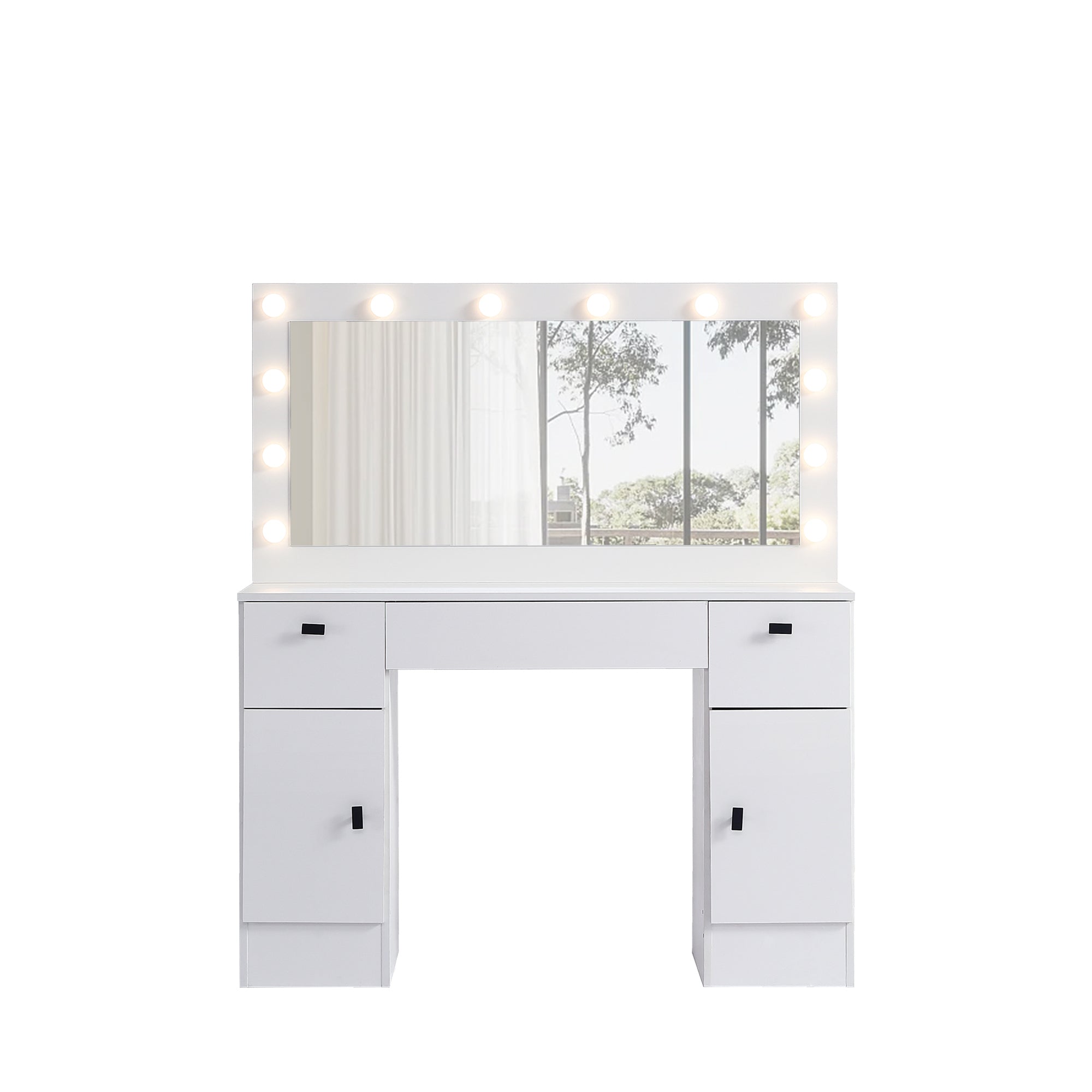 Lighted Vanity Table w/ Mirror, 3 Drawers, White-American Furniture Outlet