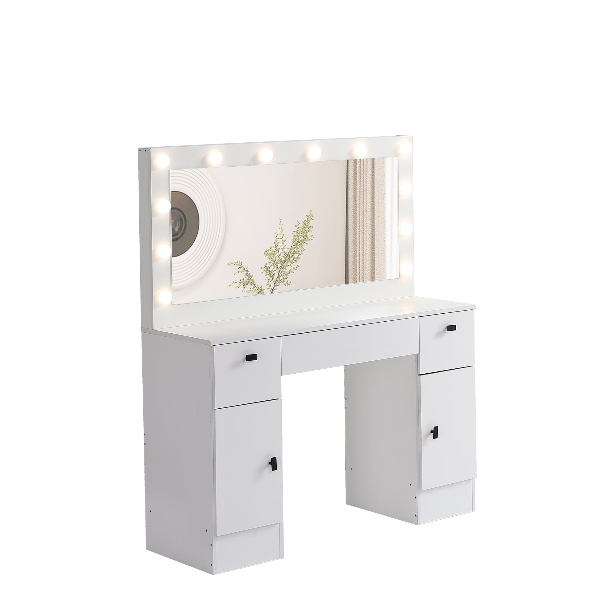 Lighted Vanity Table w/ Mirror, 3 Drawers, White-American Furniture Outlet