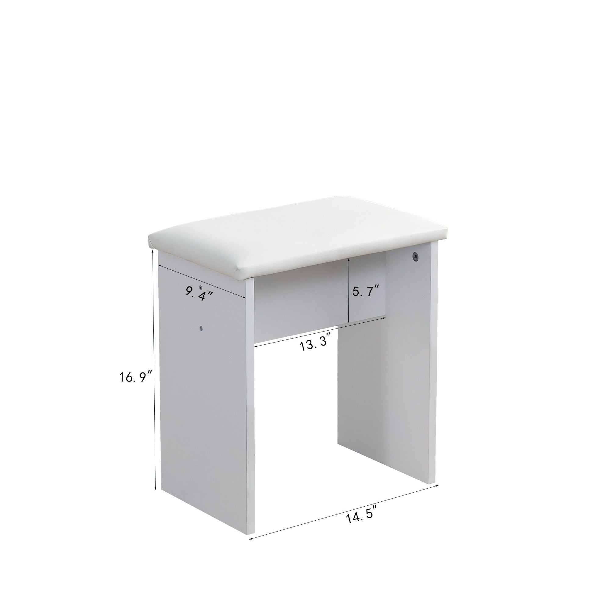 Lighted Vanity Table w/ Mirror & Stool - White-American Furniture Outlet