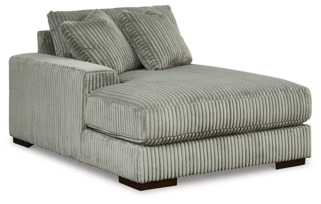 2-piece sectional sofa with ottoman, light fog corduroy texture, tufted chaise arm