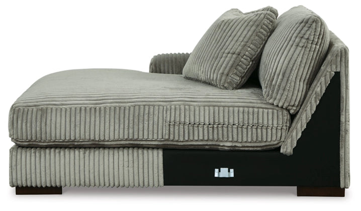 2-piece sectional sofa with chaise, light fog corduroy texture, two throw pillows