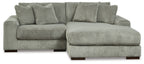 Fog striped sectional sofa with chaise extension and two back throw pillows