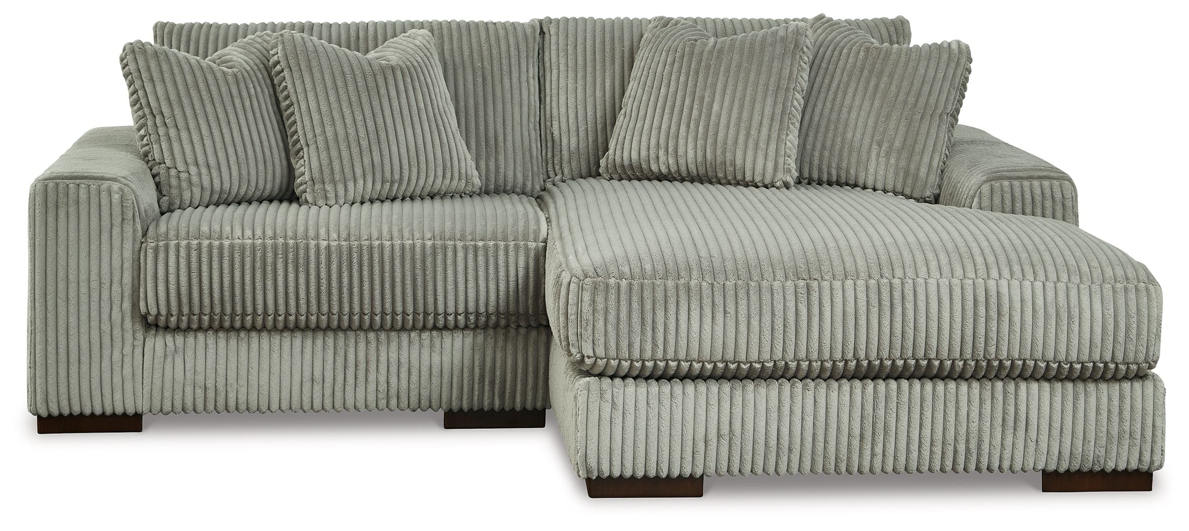 Fog striped sectional sofa with chaise extension and two back throw pillows