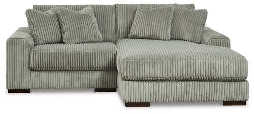 Fog striped sectional sofa with chaise extension and two back throw pillows