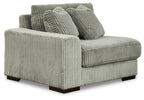 Fog striped sectional sofa with chaise seat and two layered back throw pillows