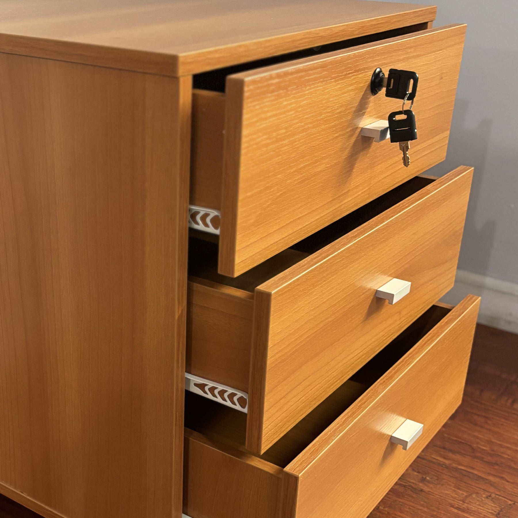 Locking Nightstand - 3 Drawers, Light Cherry Finish-American Furniture Outlet