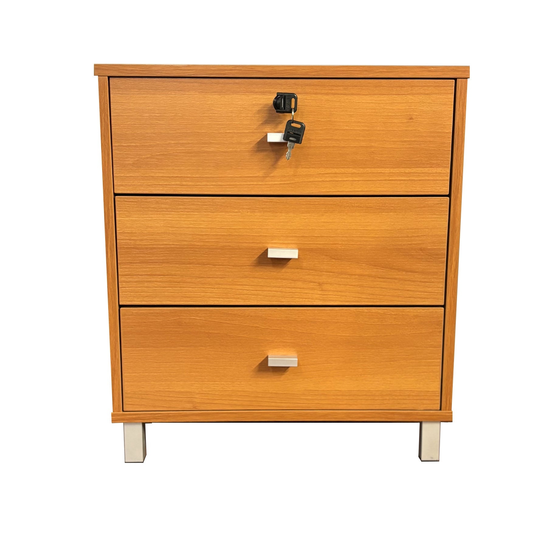 Locking Nightstand - 3 Drawers, Light Cherry Finish-American Furniture Outlet