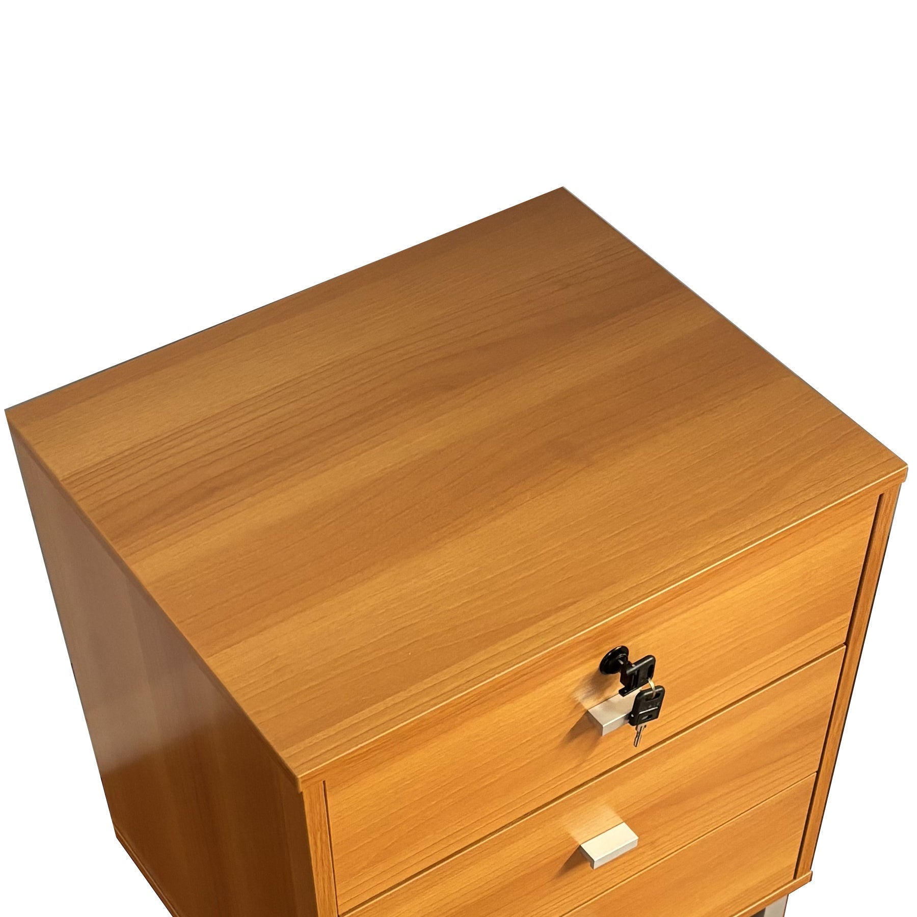 Locking Nightstand - 3 Drawers, Light Cherry Finish-American Furniture Outlet
