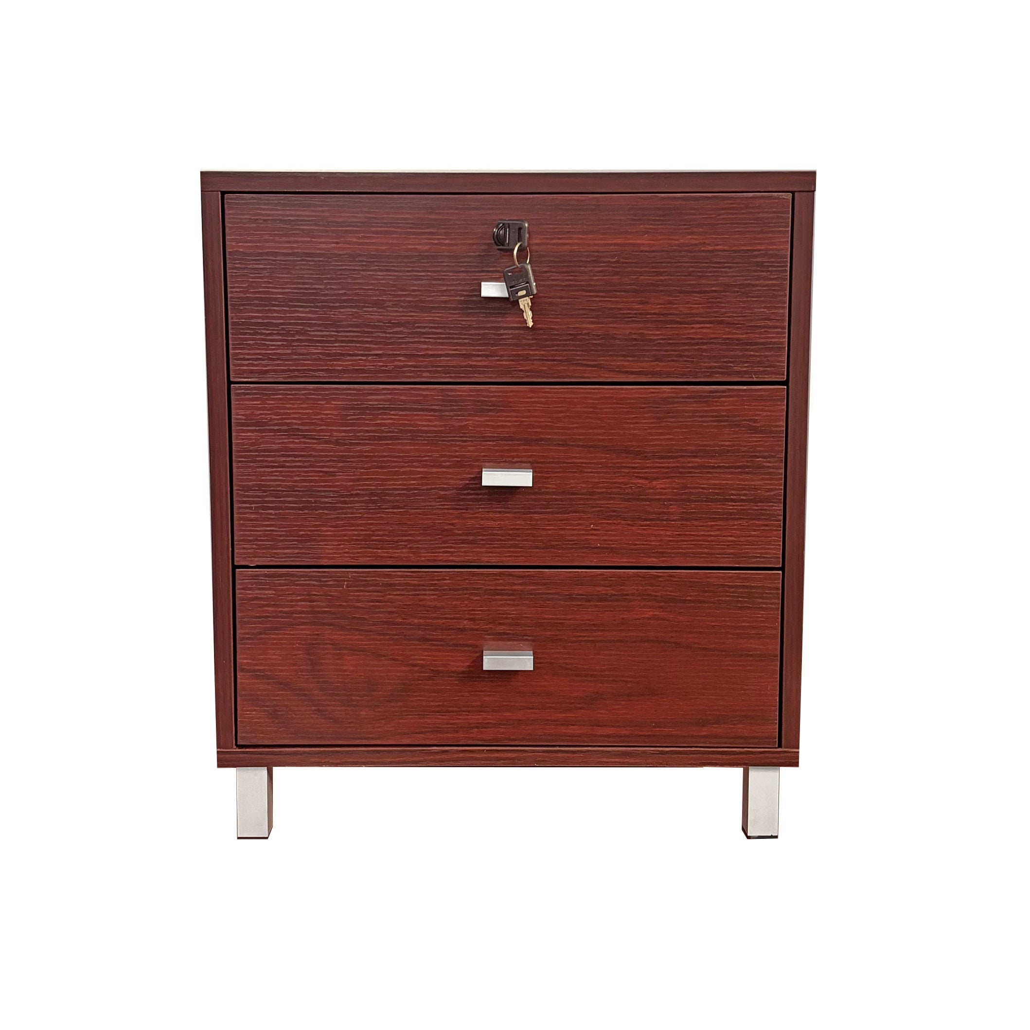Locking Nightstand - 3 Drawers, Mahogany-American Furniture Outlet