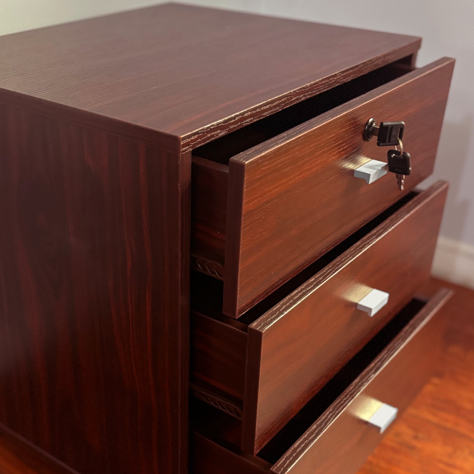 Locking Nightstand - 3 Drawers, Mahogany-American Furniture Outlet