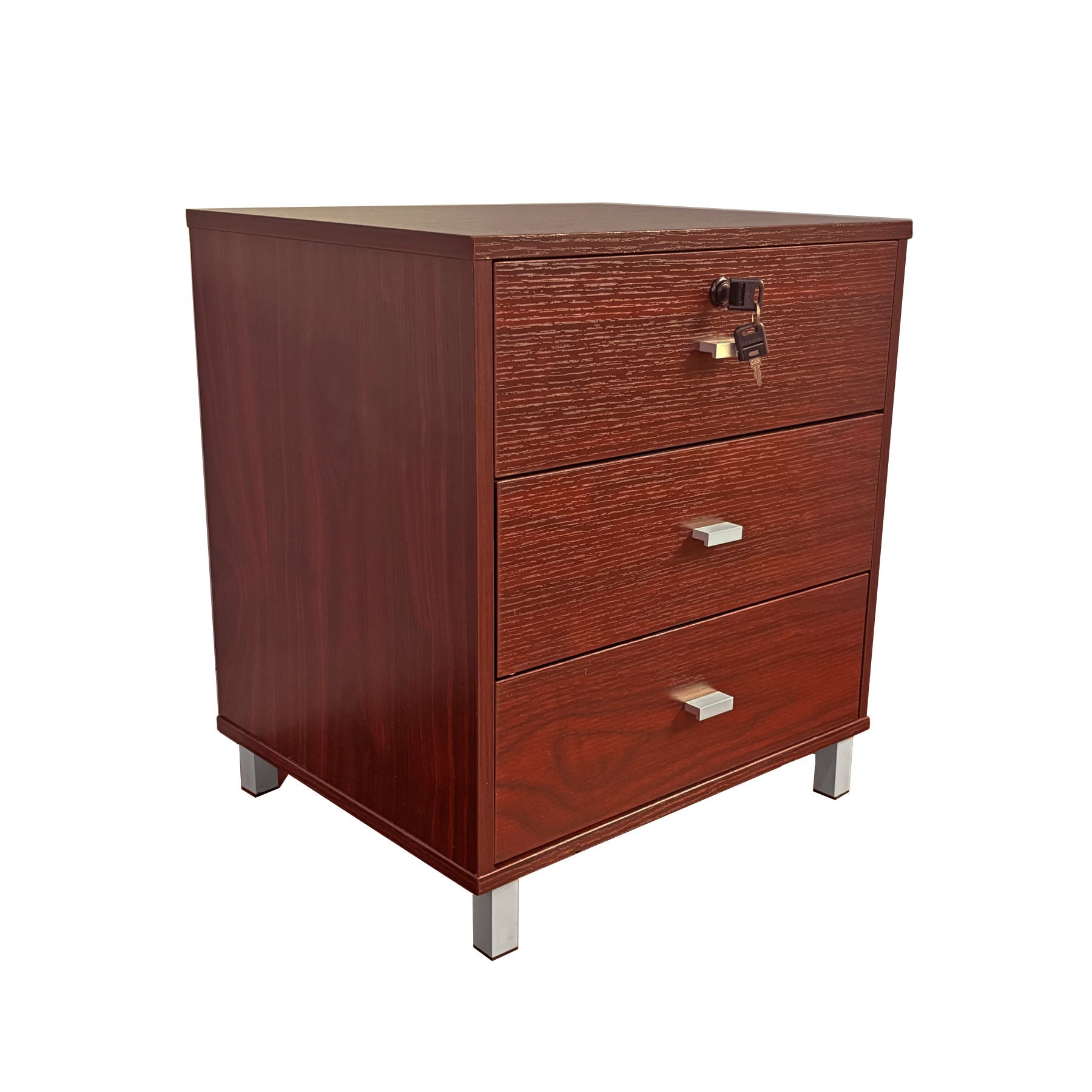 Locking Nightstand - 3 Drawers, Mahogany-American Furniture Outlet