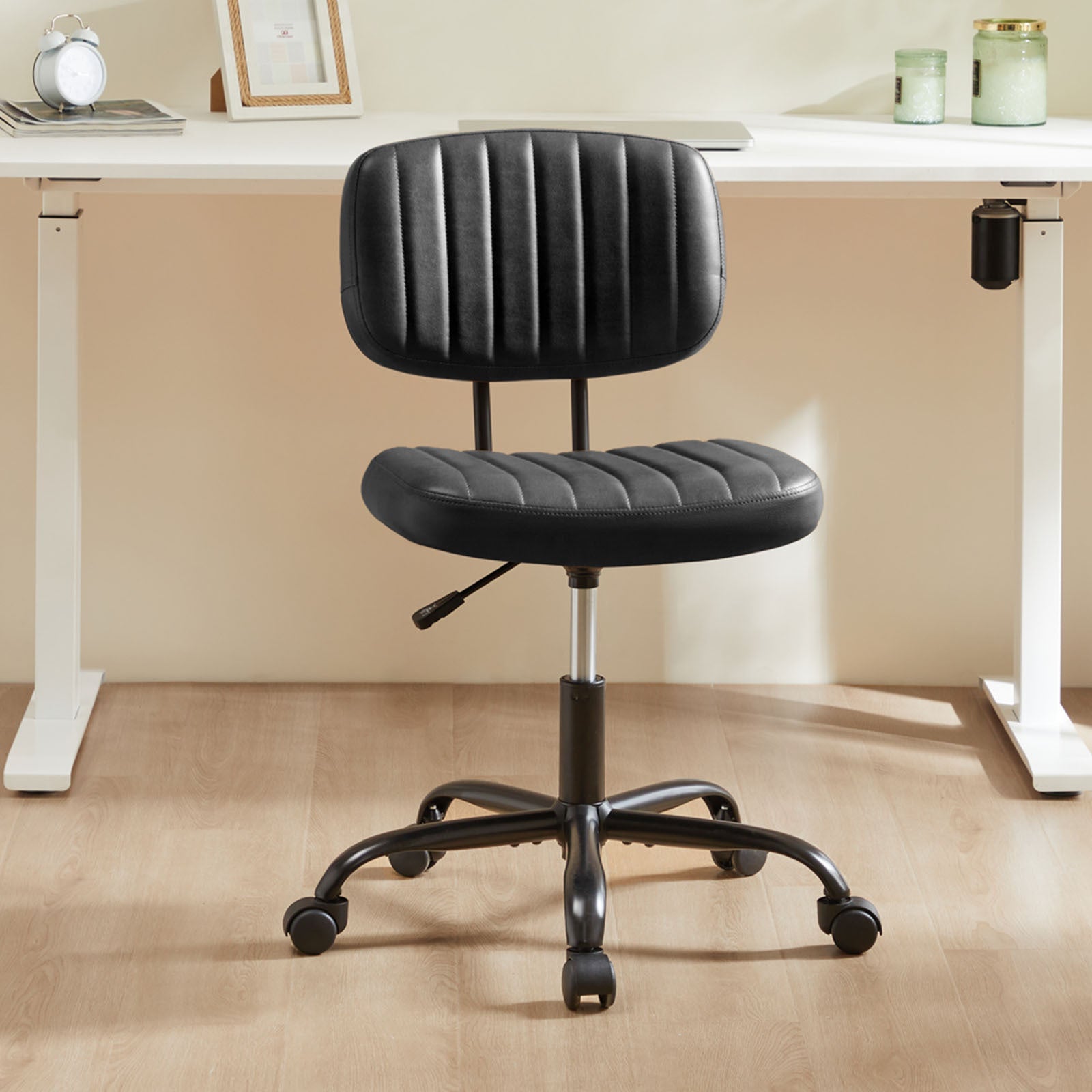 Low Back Task Chair, PU Leather- Black-American Furniture Outlet