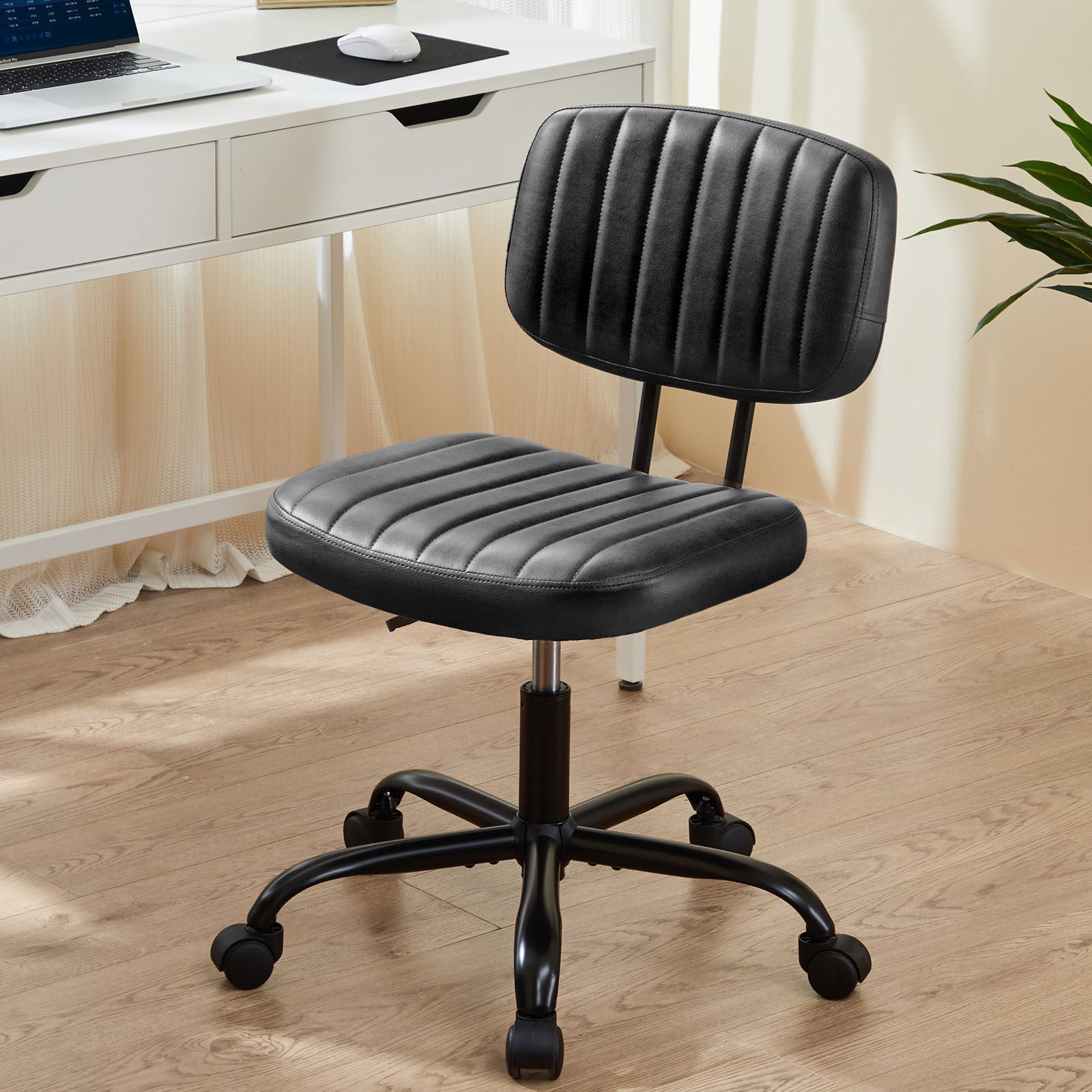 Low Back Task Chair, PU Leather- Black-American Furniture Outlet