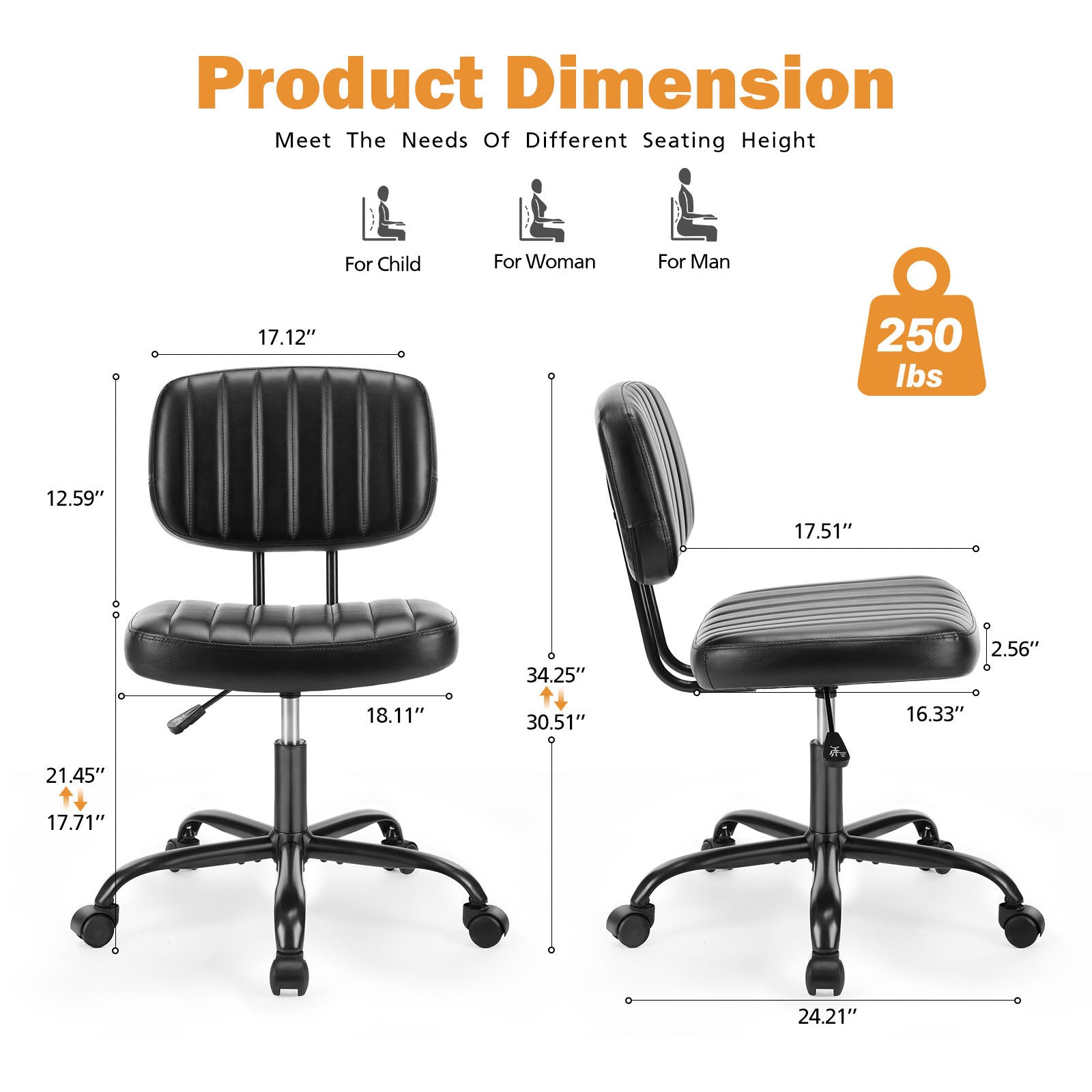 Low Back Task Chair, PU Leather- Black-American Furniture Outlet