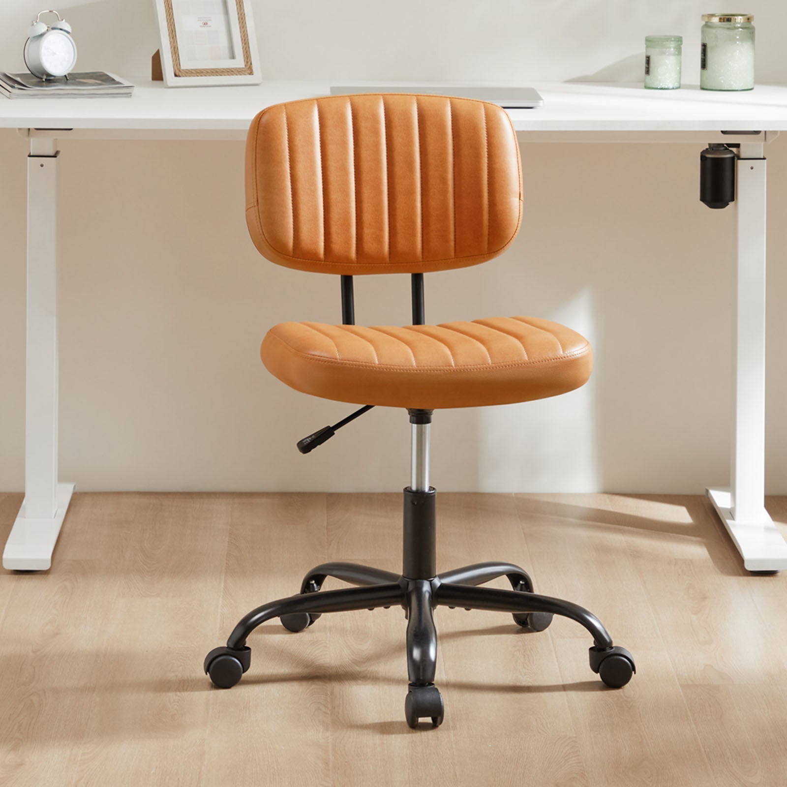 Low Back Task Chair, PU Leather- Home Office-American Furniture Outlet