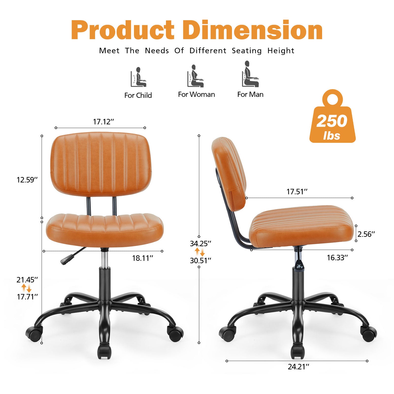 Low Back Task Chair, PU Leather- Home Office-American Furniture Outlet