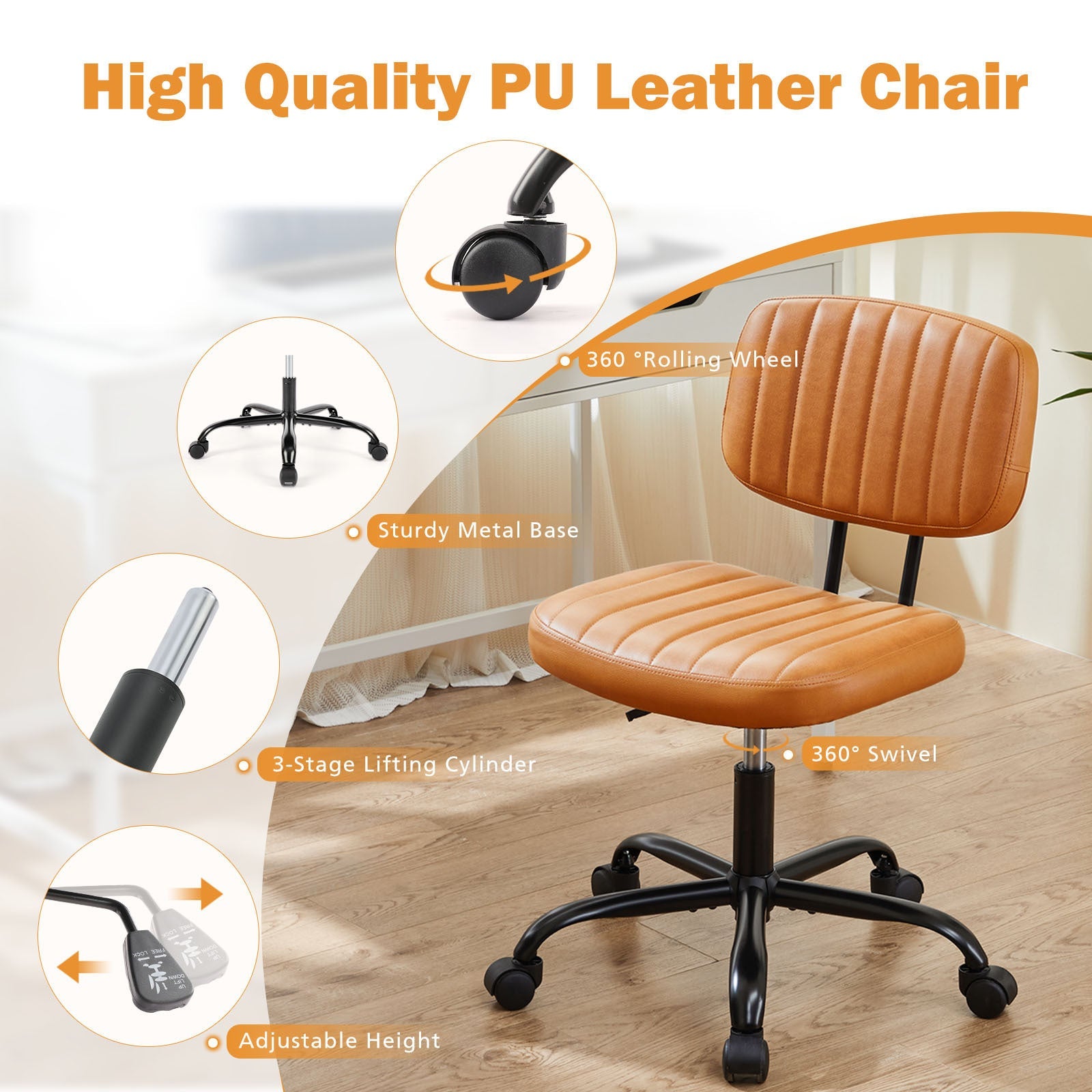 Low Back Task Chair, PU Leather- Home Office-American Furniture Outlet