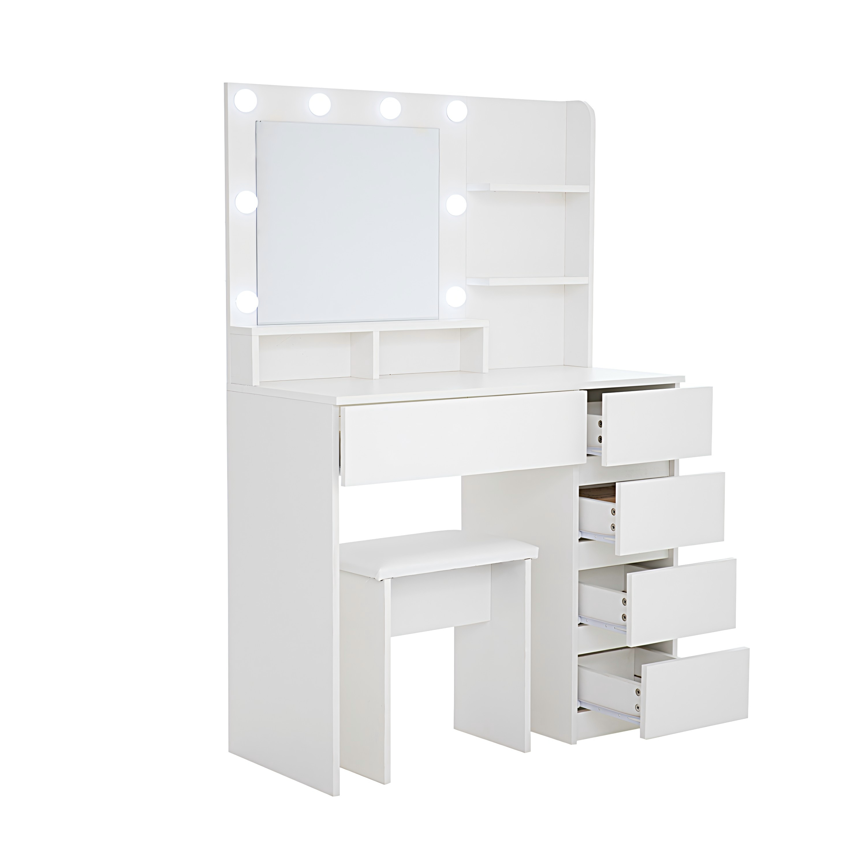 Makeup Vanity Set w/ Mirror & Lights - 37" White-American Furniture Outlet