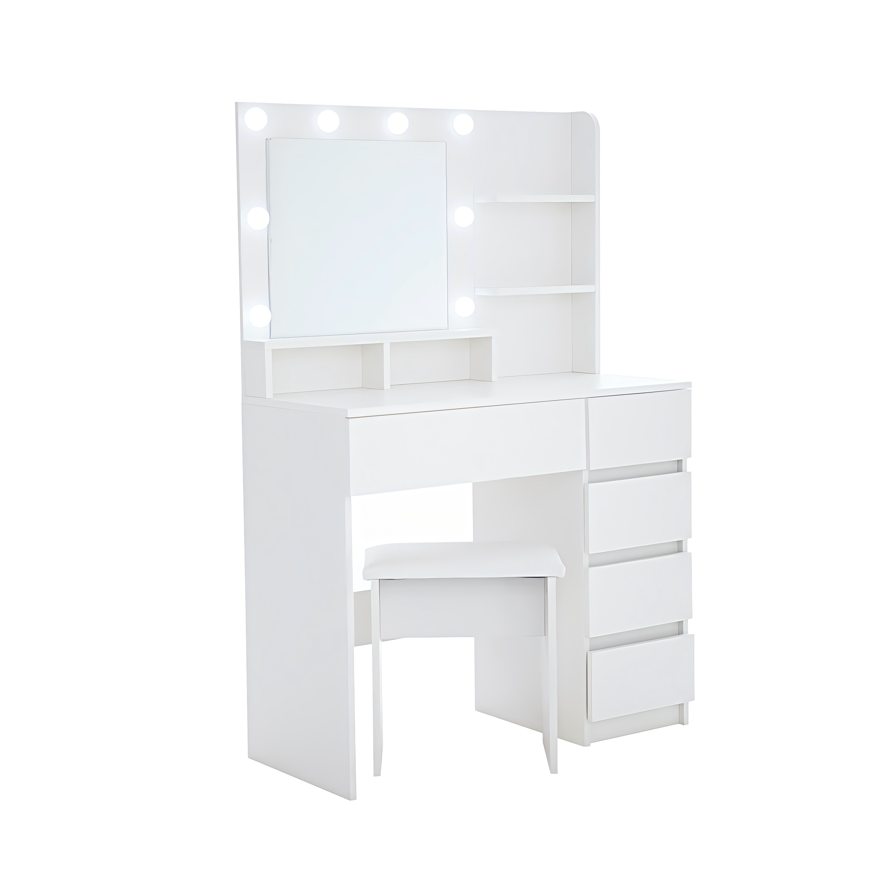 Makeup Vanity Set w/ Mirror & Lights - 37" White-American Furniture Outlet