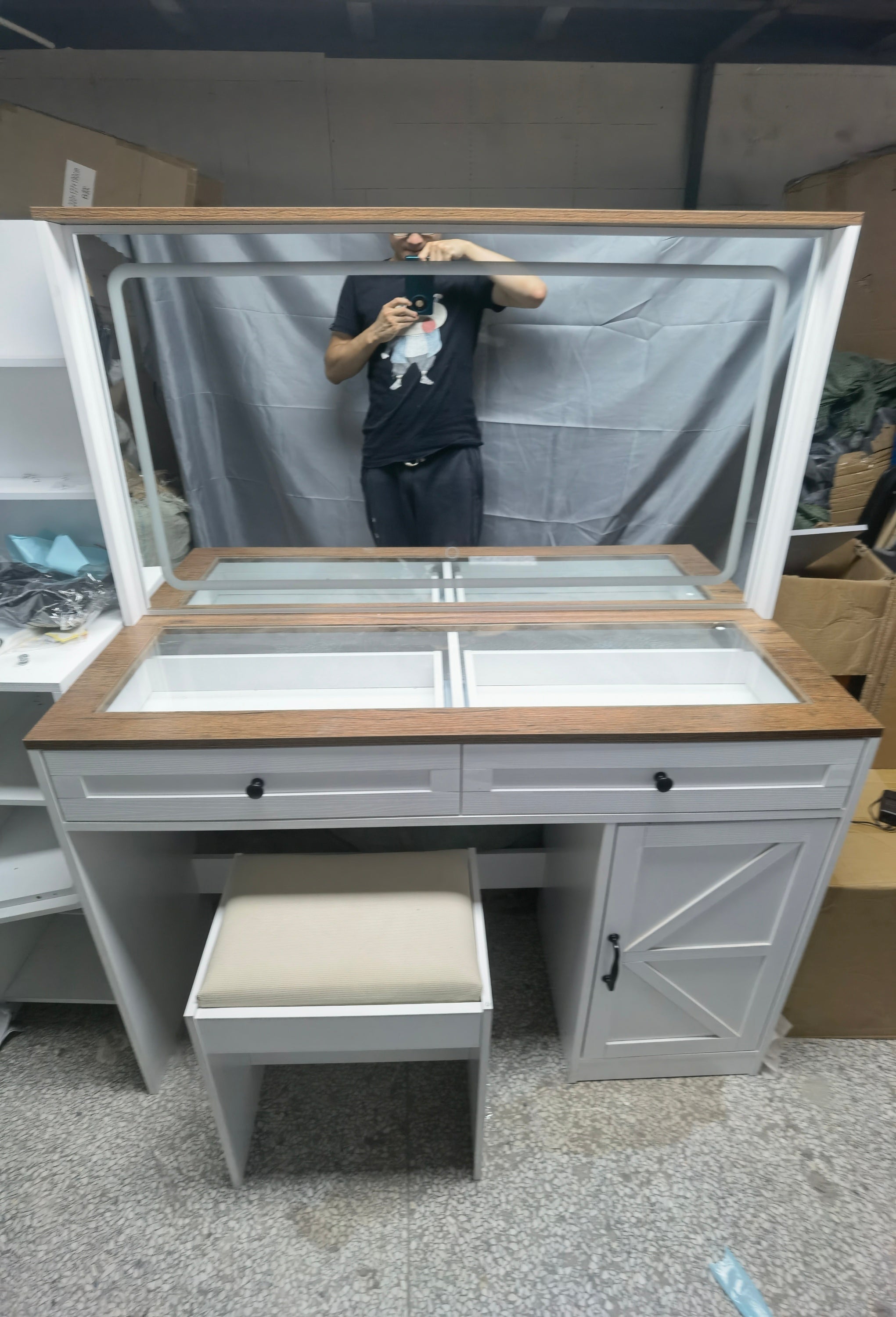 Makeup Vanity Table with Mirror & LED Lights-American Furniture Outlet