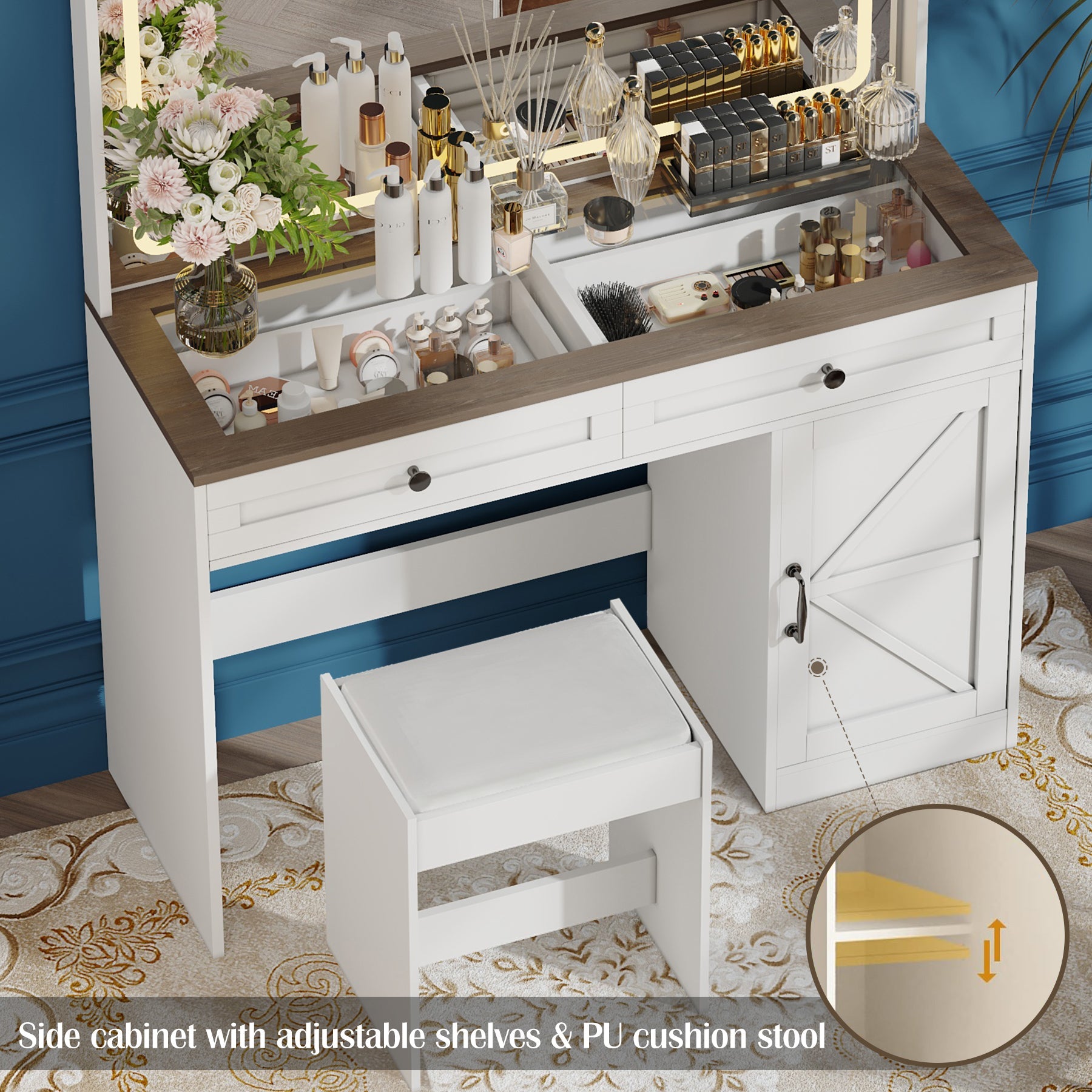 Makeup Vanity Table with Mirror & LED Lights - 43.3"-American Furniture Outlet