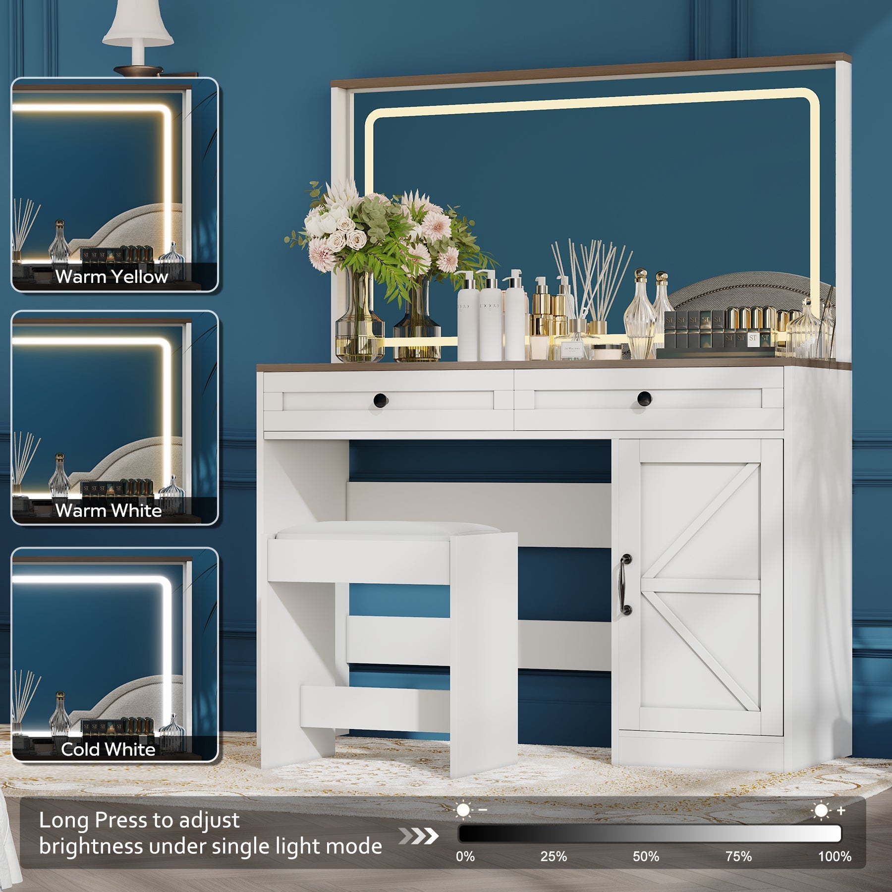 Makeup Vanity Table with Mirror & LED Lights - 43.3"-American Furniture Outlet