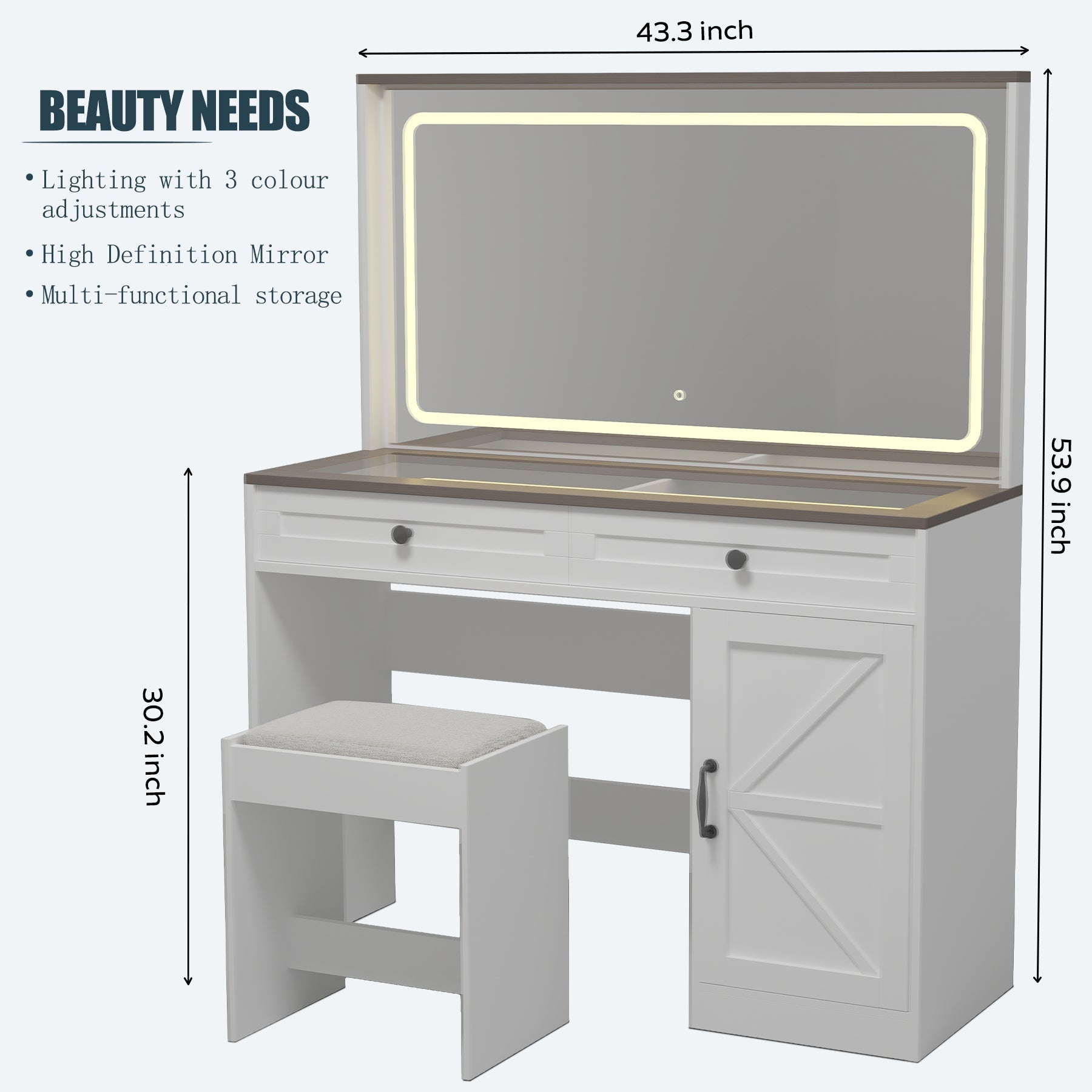 Makeup Vanity Table with Mirror & LED Lights - 43.3"-American Furniture Outlet