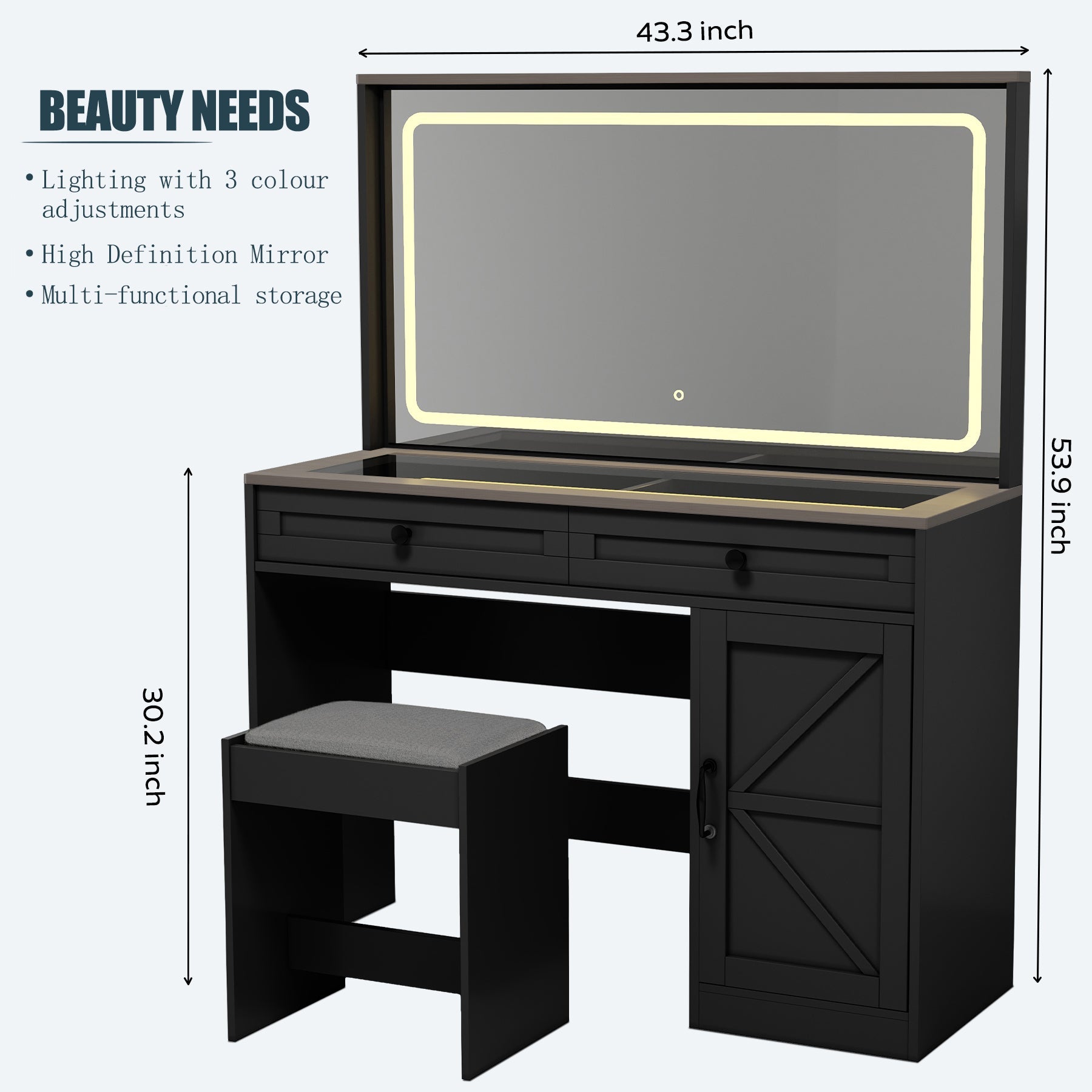 Makeup Vanity Table with Mirror & LED Lights-American Furniture Outlet