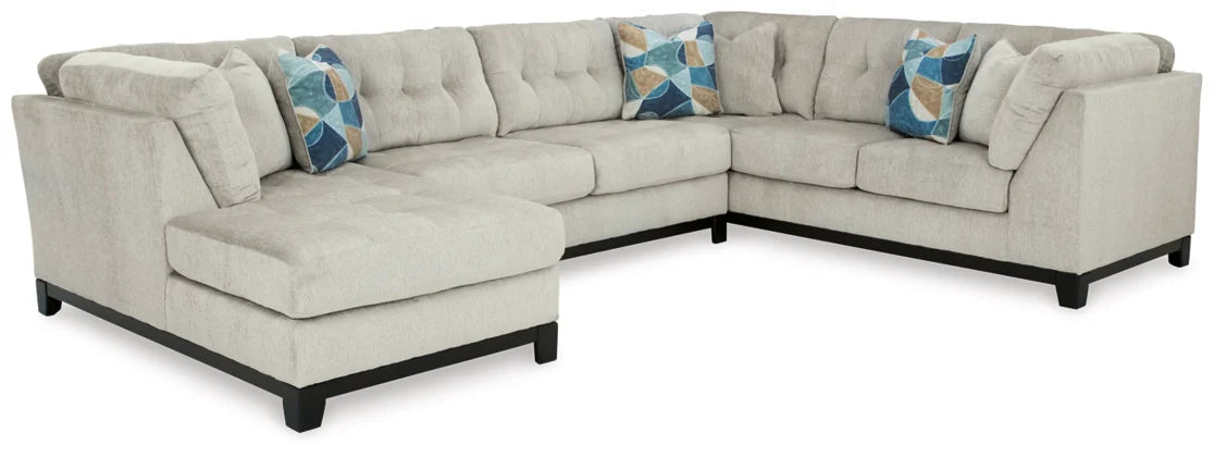 Stone sectional sofa with left chaise and tufted back cushions