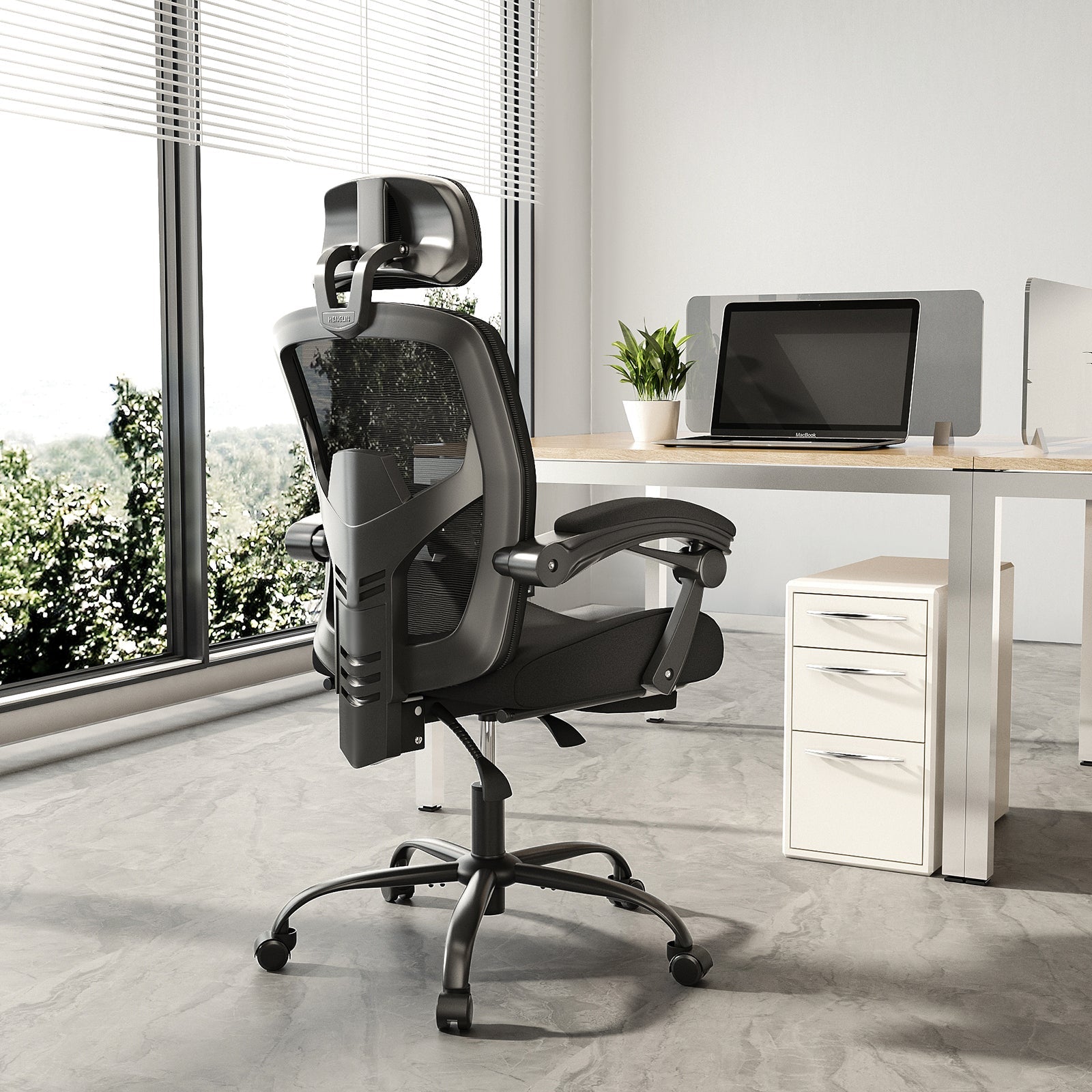 Mesh Ergonomic Office Chair with Foot & Lumbar Support-American Furniture Outlet