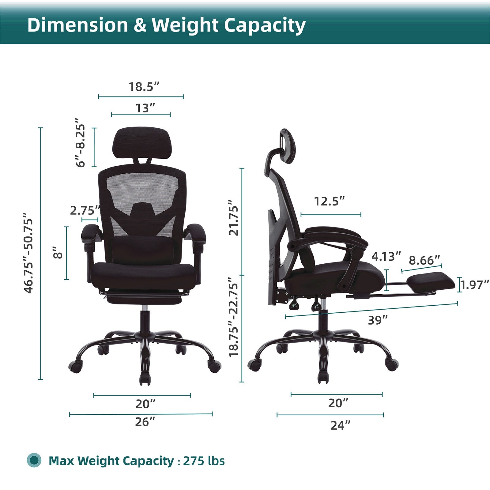 Mesh Ergonomic Office Chair with Foot & Lumbar Support-American Furniture Outlet