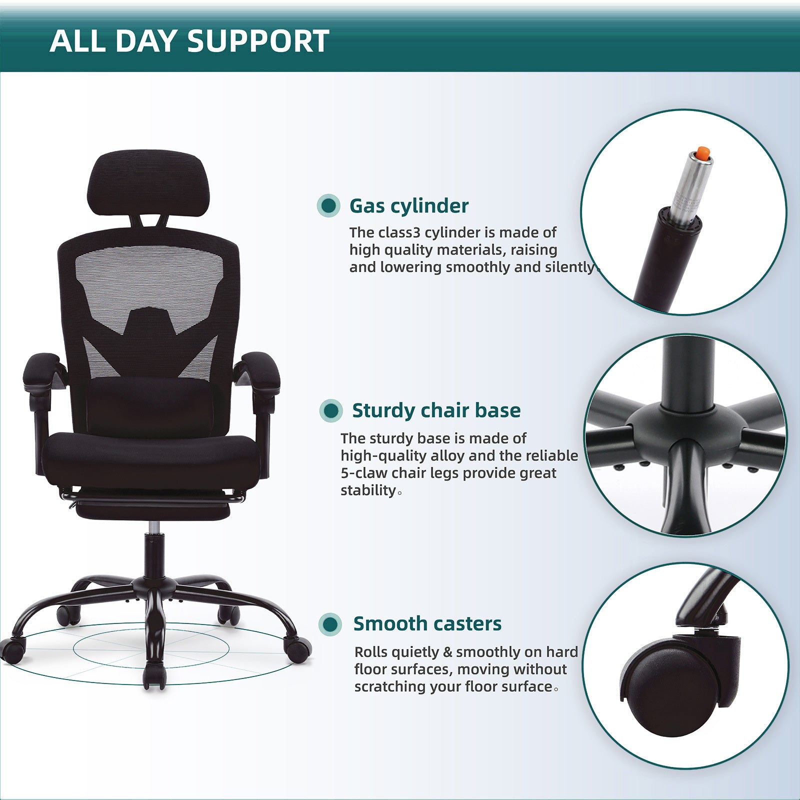 Mesh Ergonomic Office Chair with Foot & Lumbar Support-American Furniture Outlet