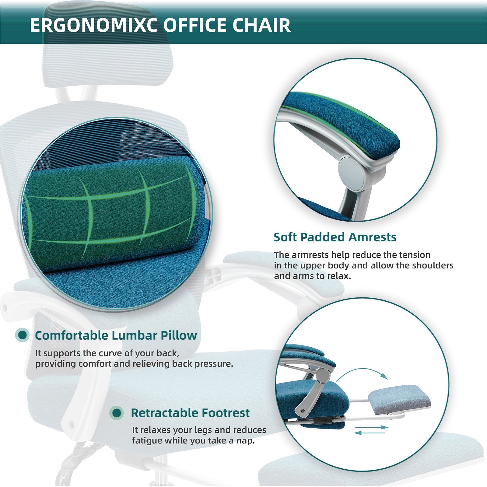 Mesh Ergonomic Office Chair with Foot & Lumbar Support-American Furniture Outlet