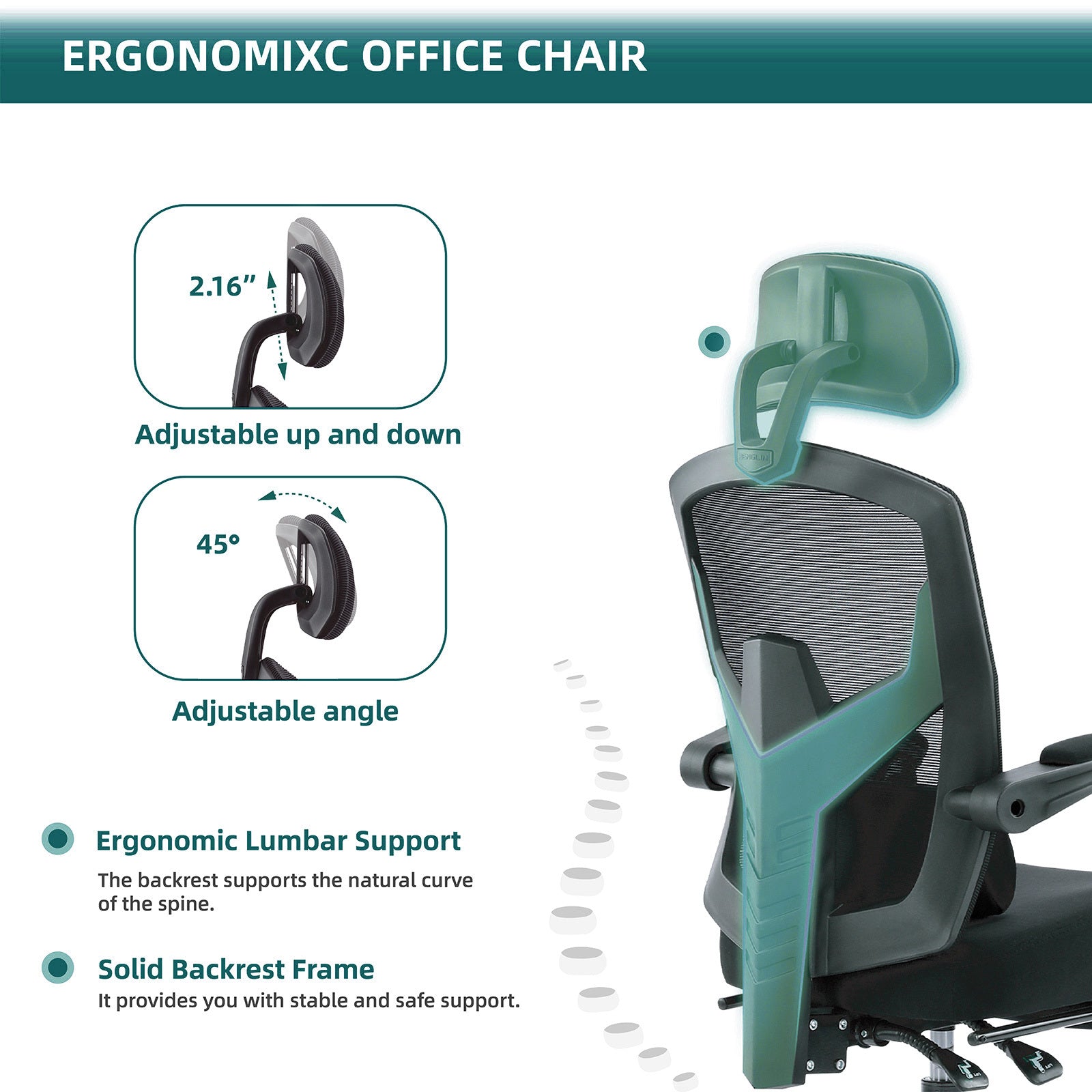 Mesh Ergonomic Office Chair with Foot & Lumbar Support-American Furniture Outlet