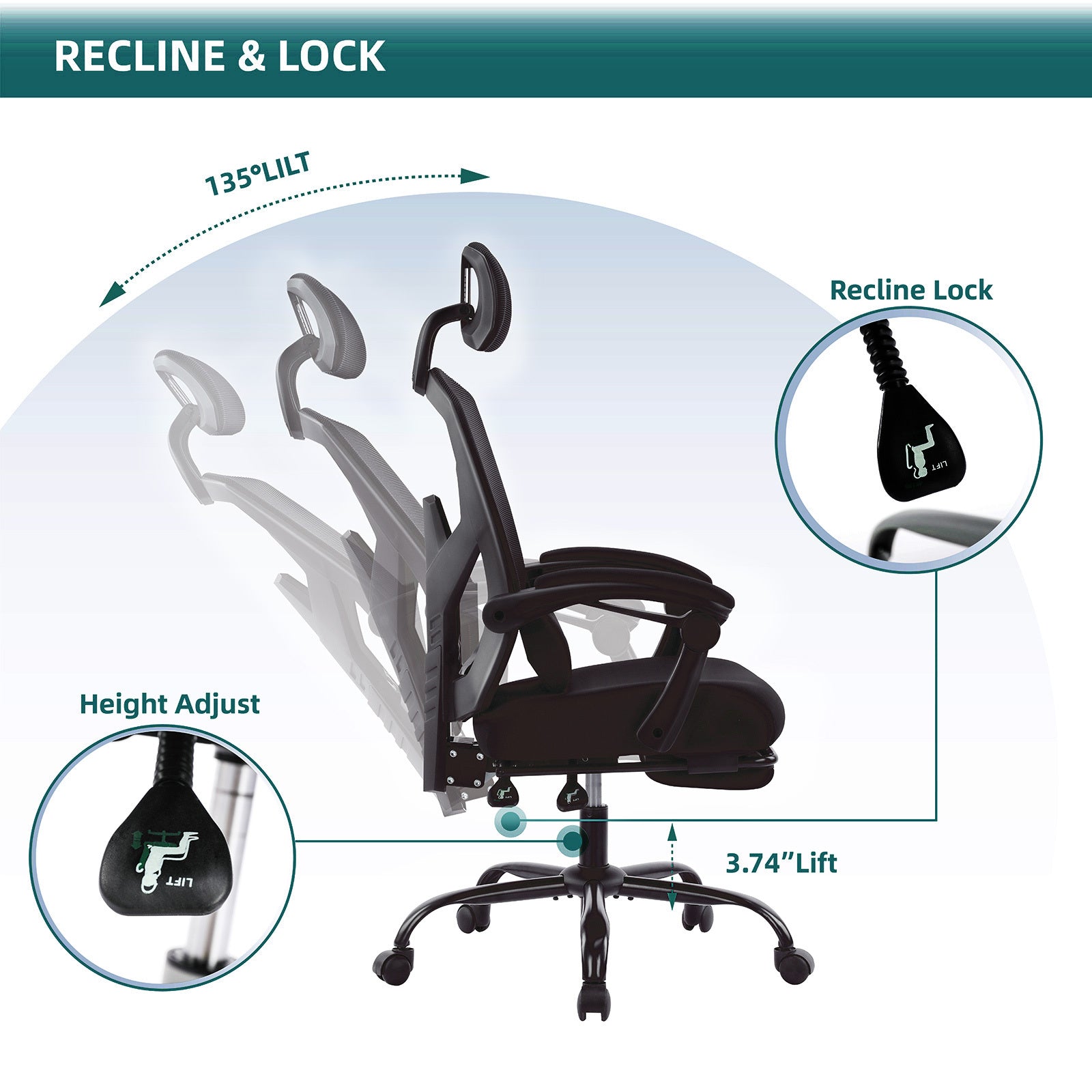 Mesh Ergonomic Office Chair with Foot & Lumbar Support-American Furniture Outlet