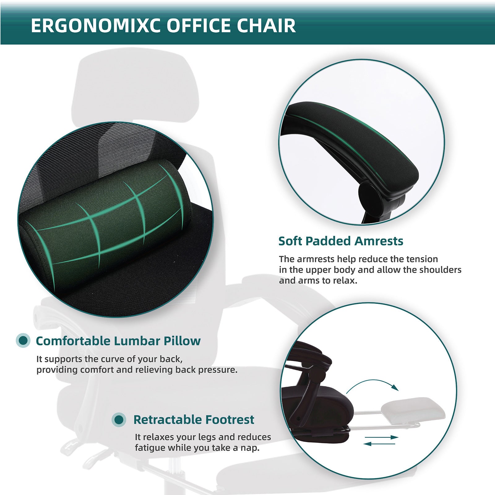 Mesh Ergonomic Office Chair with Foot & Lumbar Support-American Furniture Outlet