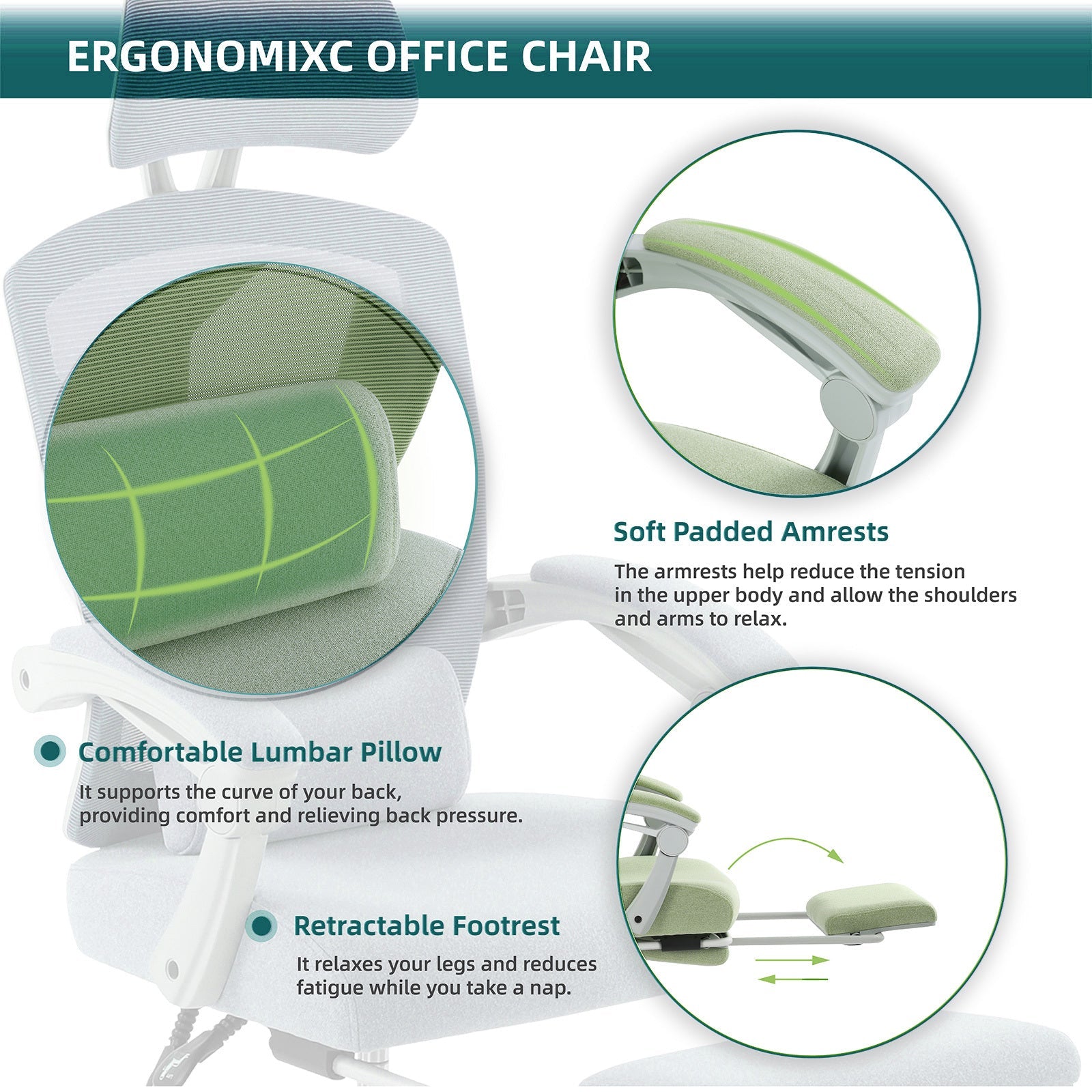 Mesh Ergonomic Office Chair with Foot & Lumbar Support-American Furniture Outlet