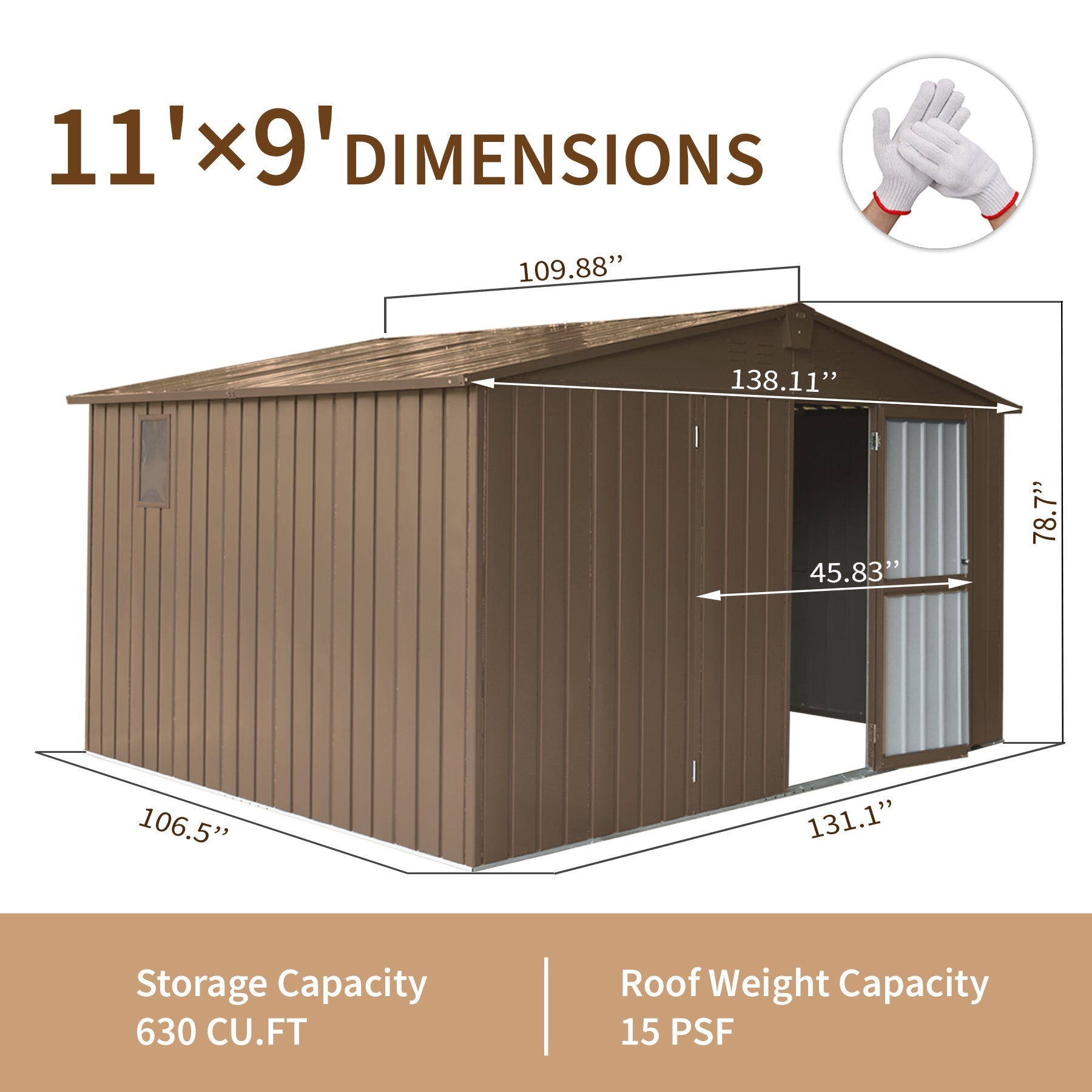 Metal Storage Shed 11'x9' Outdoor Garden Shed - Brown-American Furniture Outlet