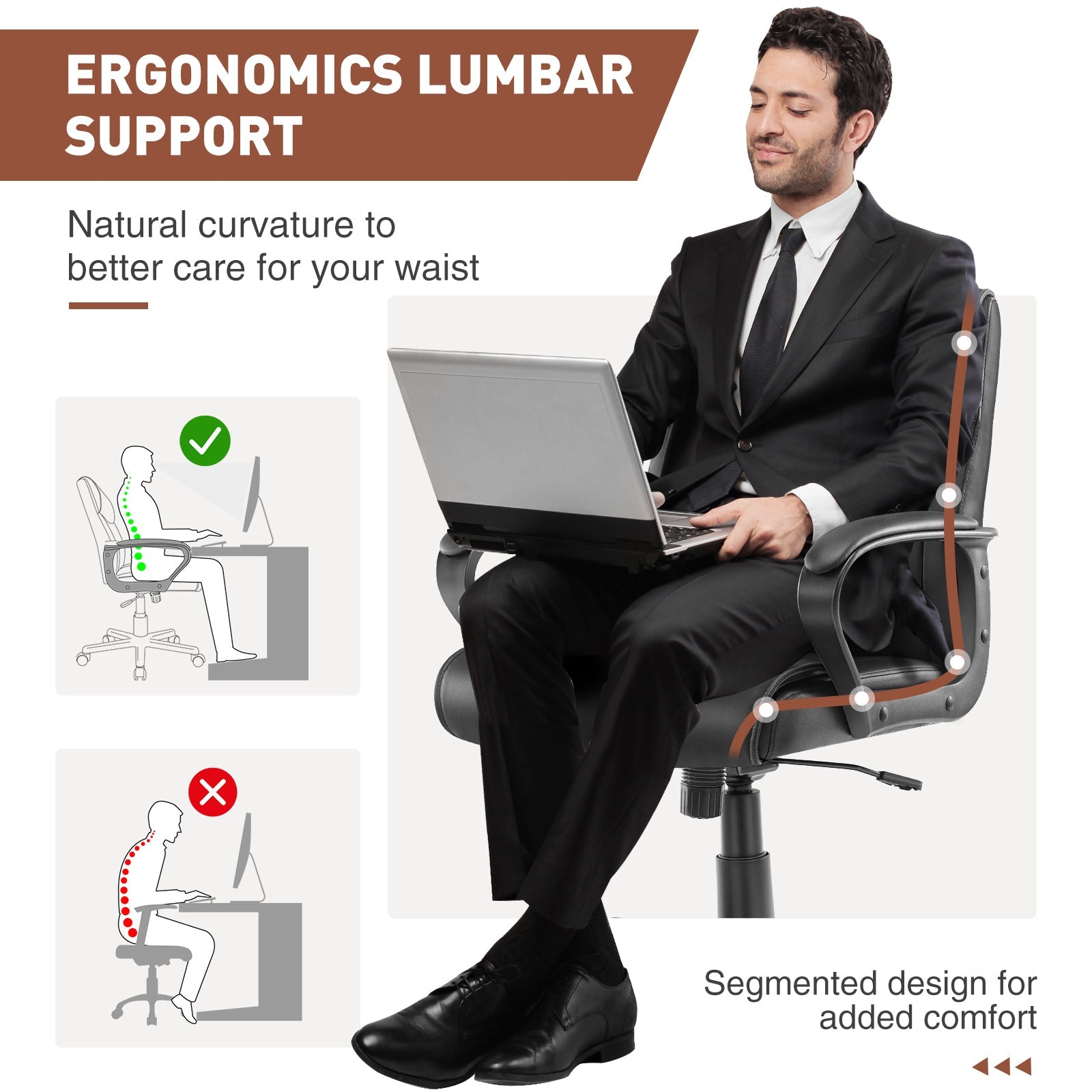 Mid Back Office Desk Chair with Padded Armrests, PU Leather-American Furniture Outlet