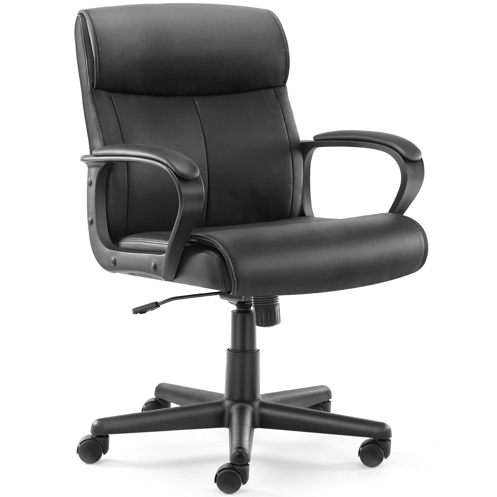 Mid Back Office Desk Chair with Padded Armrests, PU Leather-American Furniture Outlet