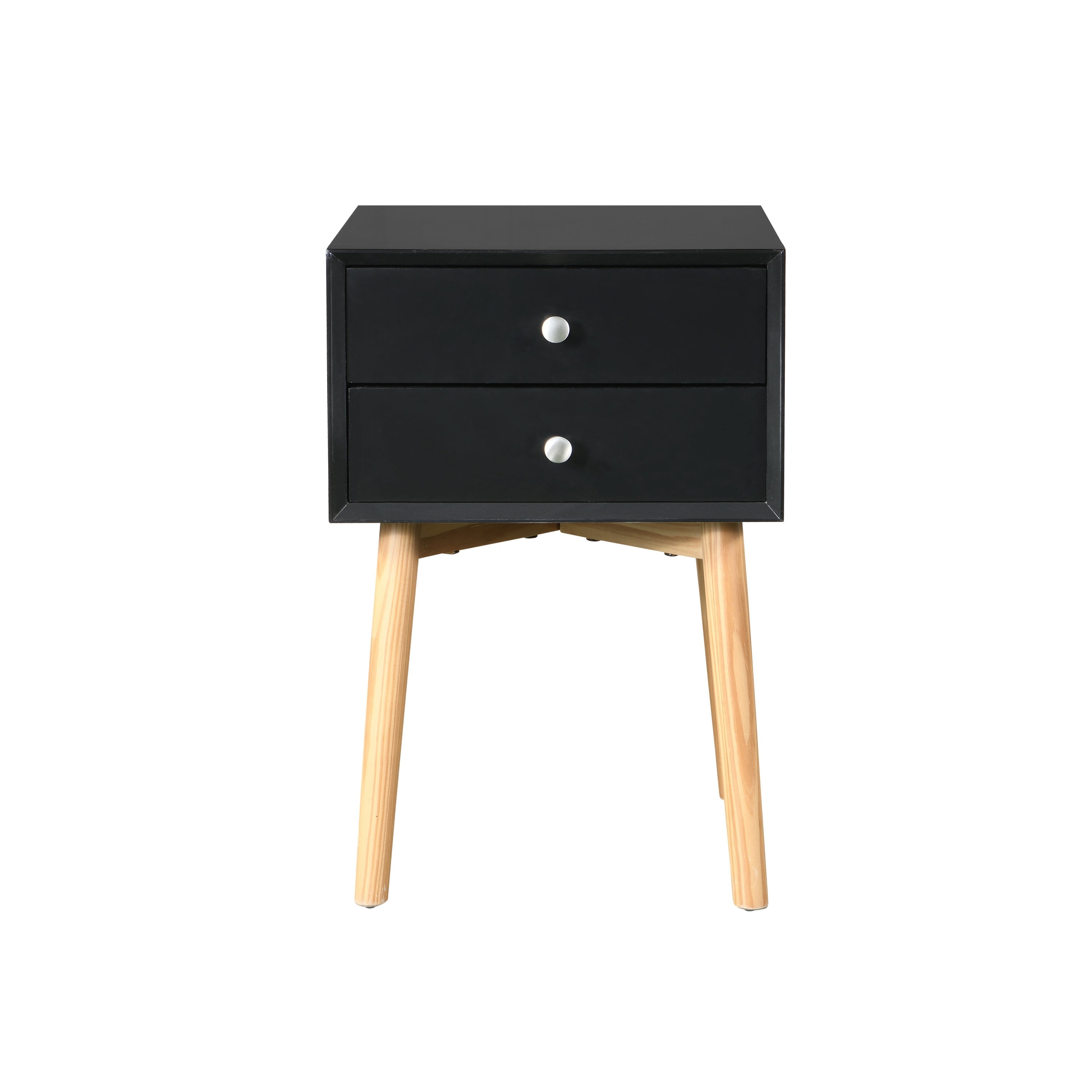 Mid-Century Side Table w/ Drawers - Black-American Furniture Outlet