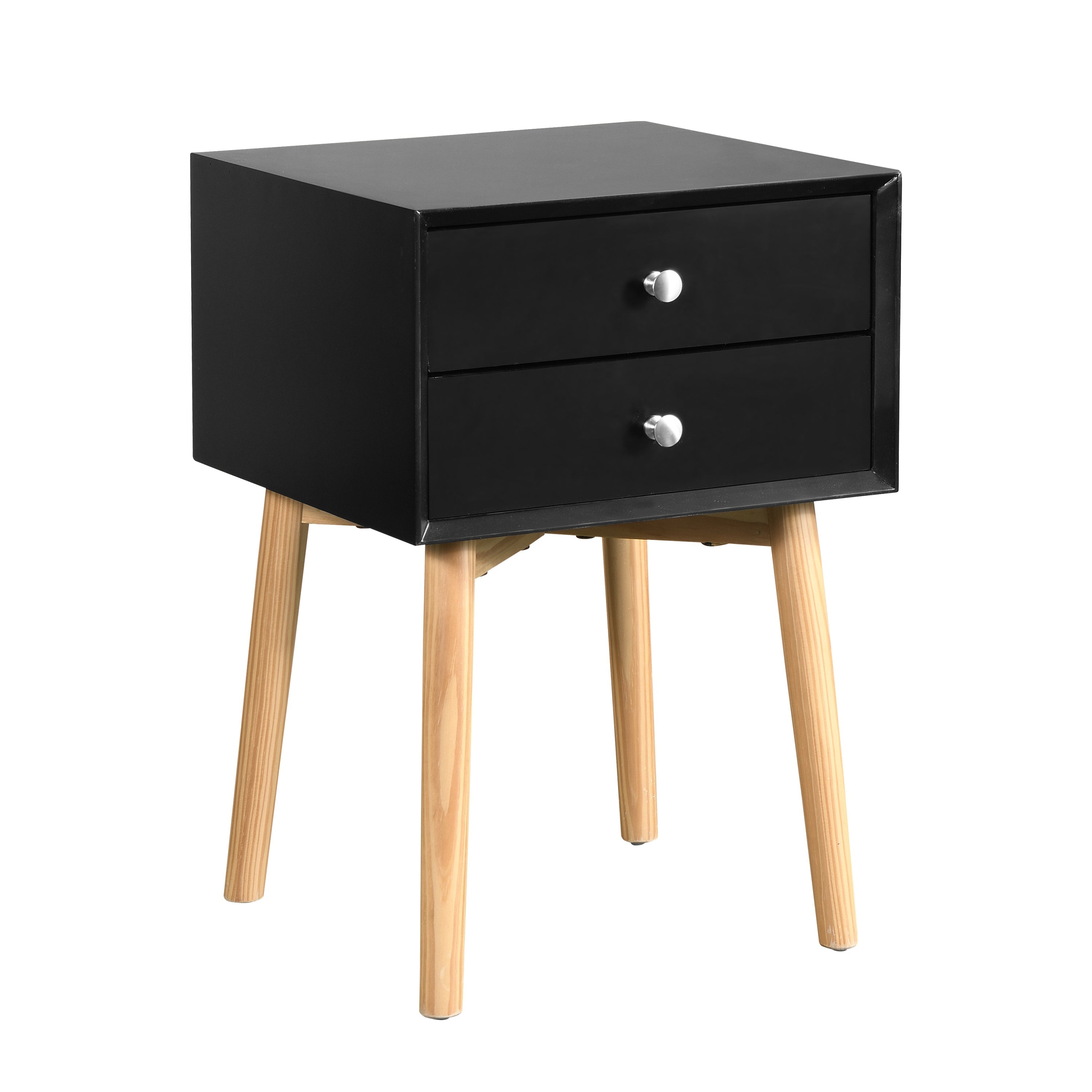 Mid-Century Side Table w/ Drawers - Black-American Furniture Outlet