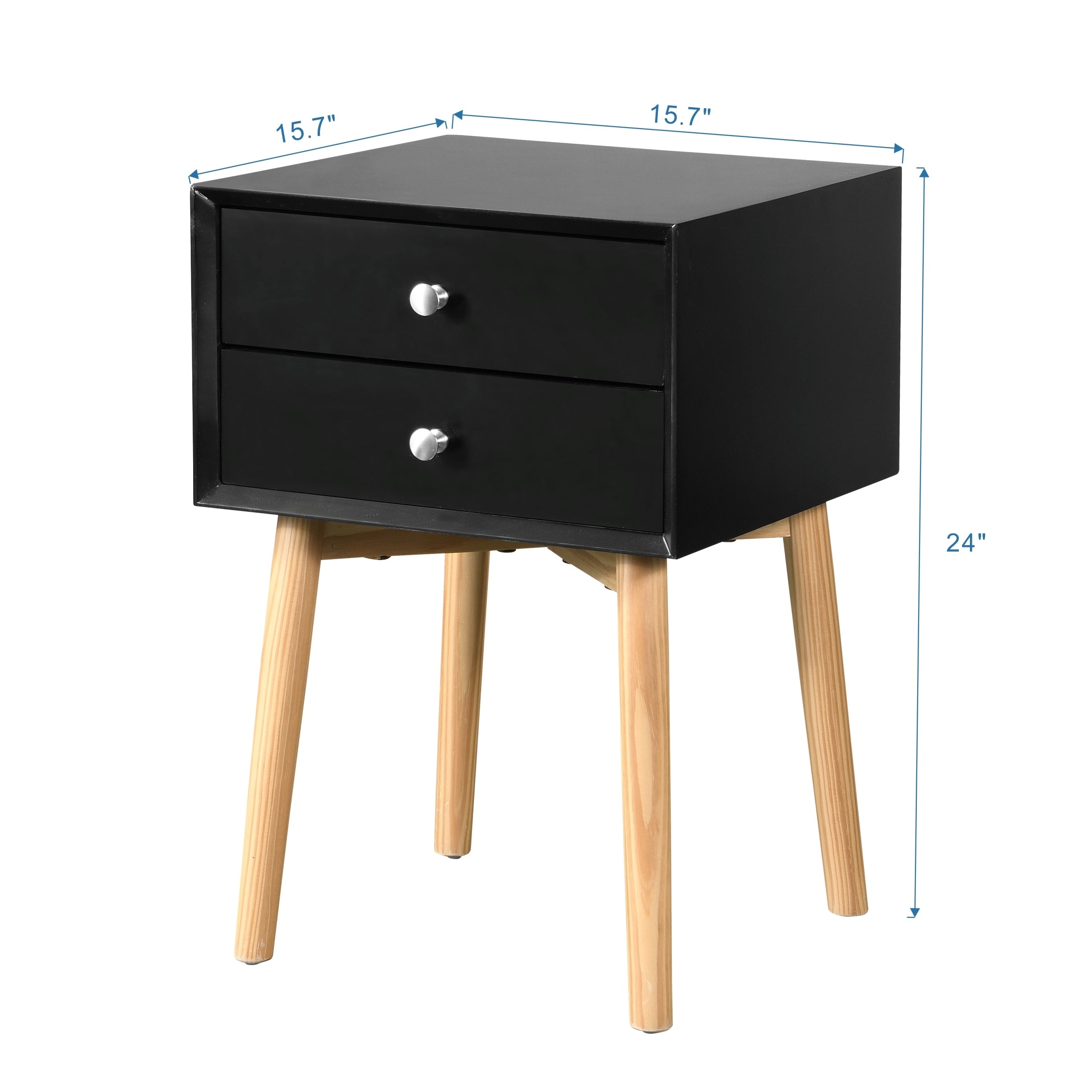 Mid-Century Side Table w/ Drawers - Black-American Furniture Outlet