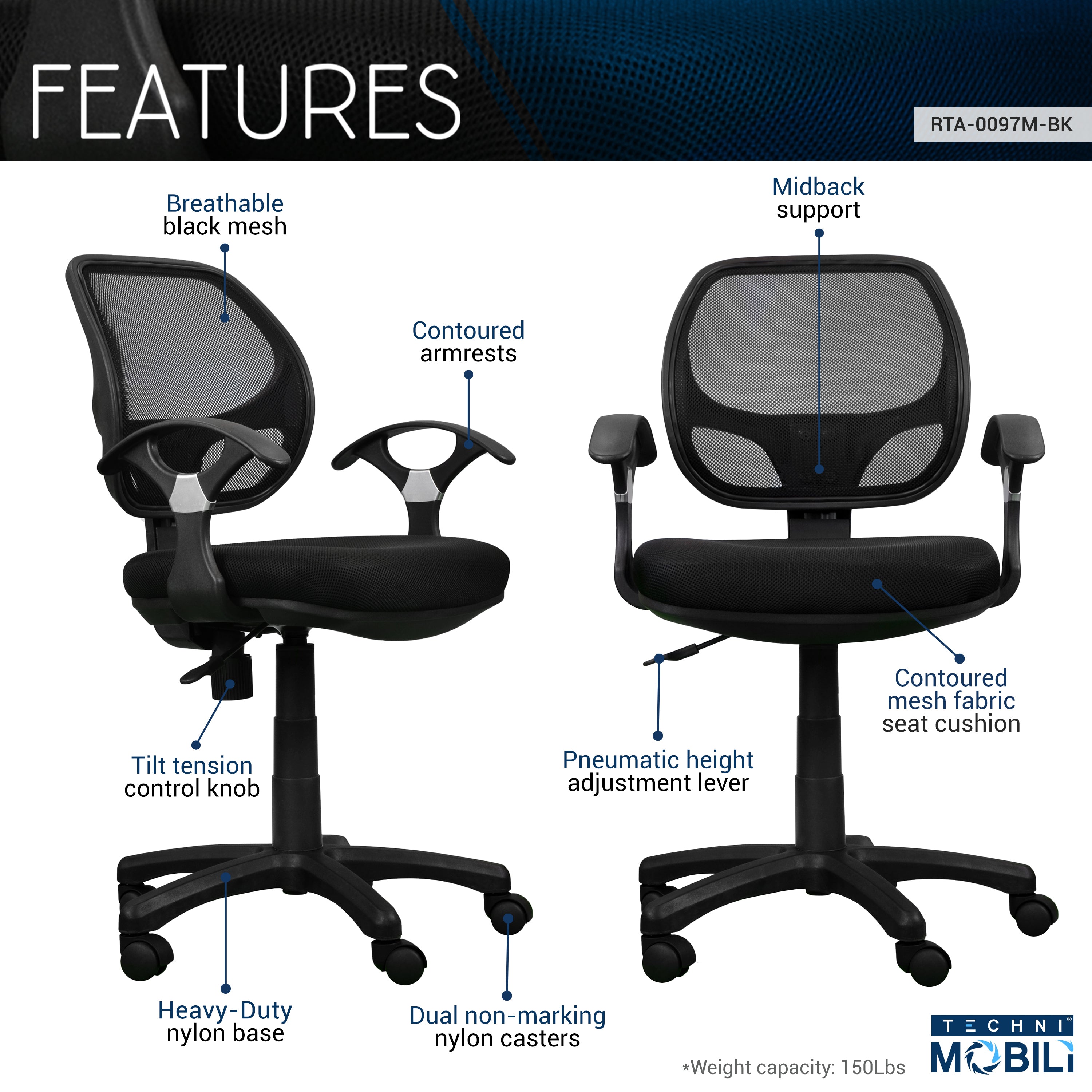 Midback Mesh Task Chair - Black-American Furniture Outlet