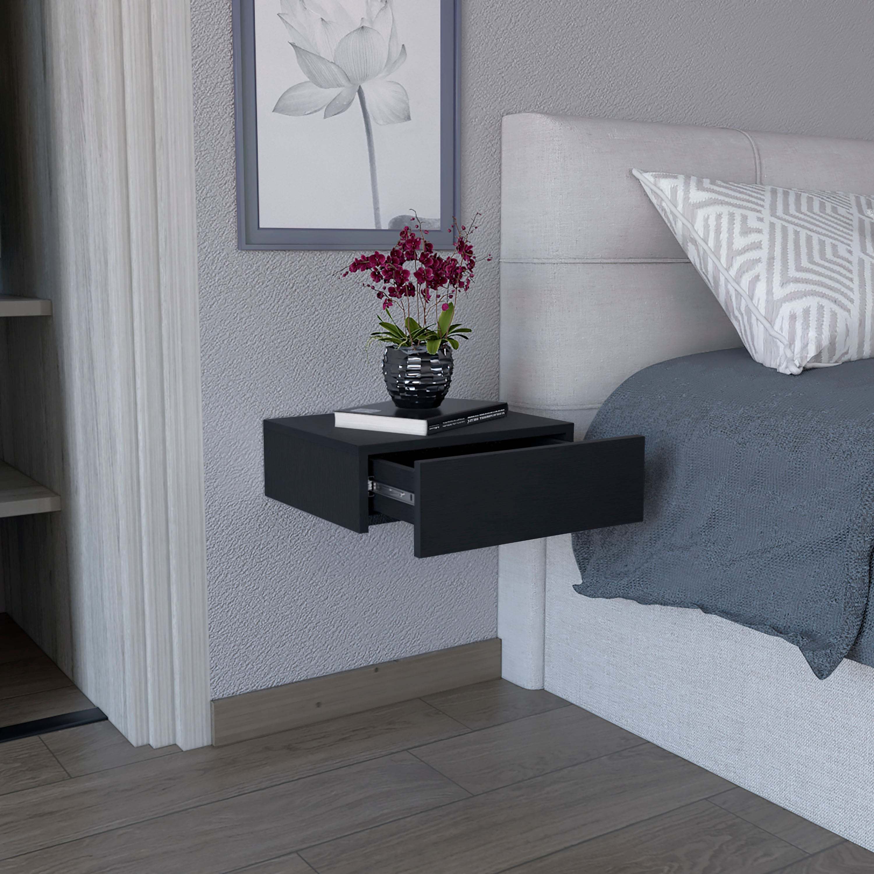 Milano Floating Nightstand w/ Drawer - Black-American Furniture Outlet