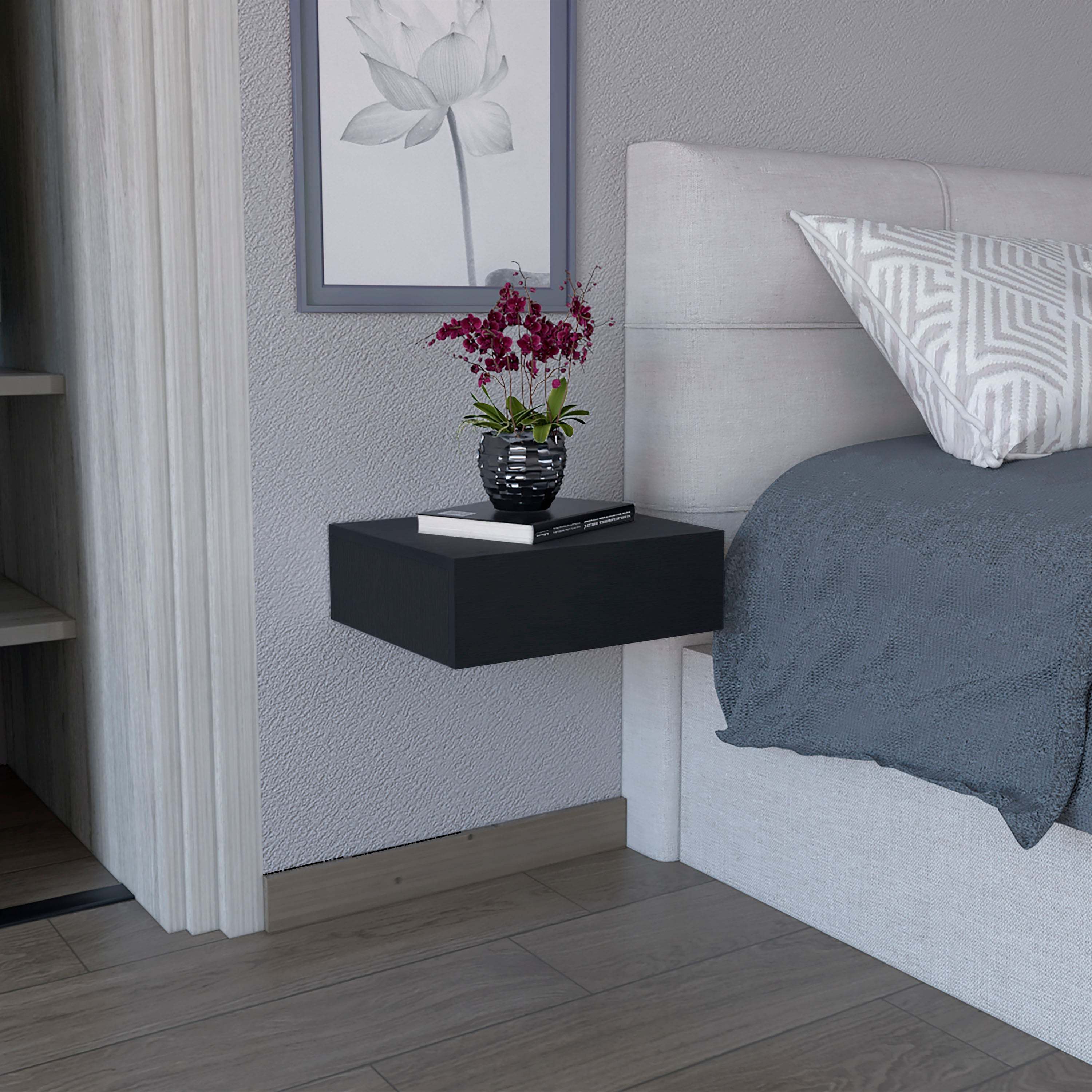 Milano Floating Nightstand w/ Drawer - Black-American Furniture Outlet