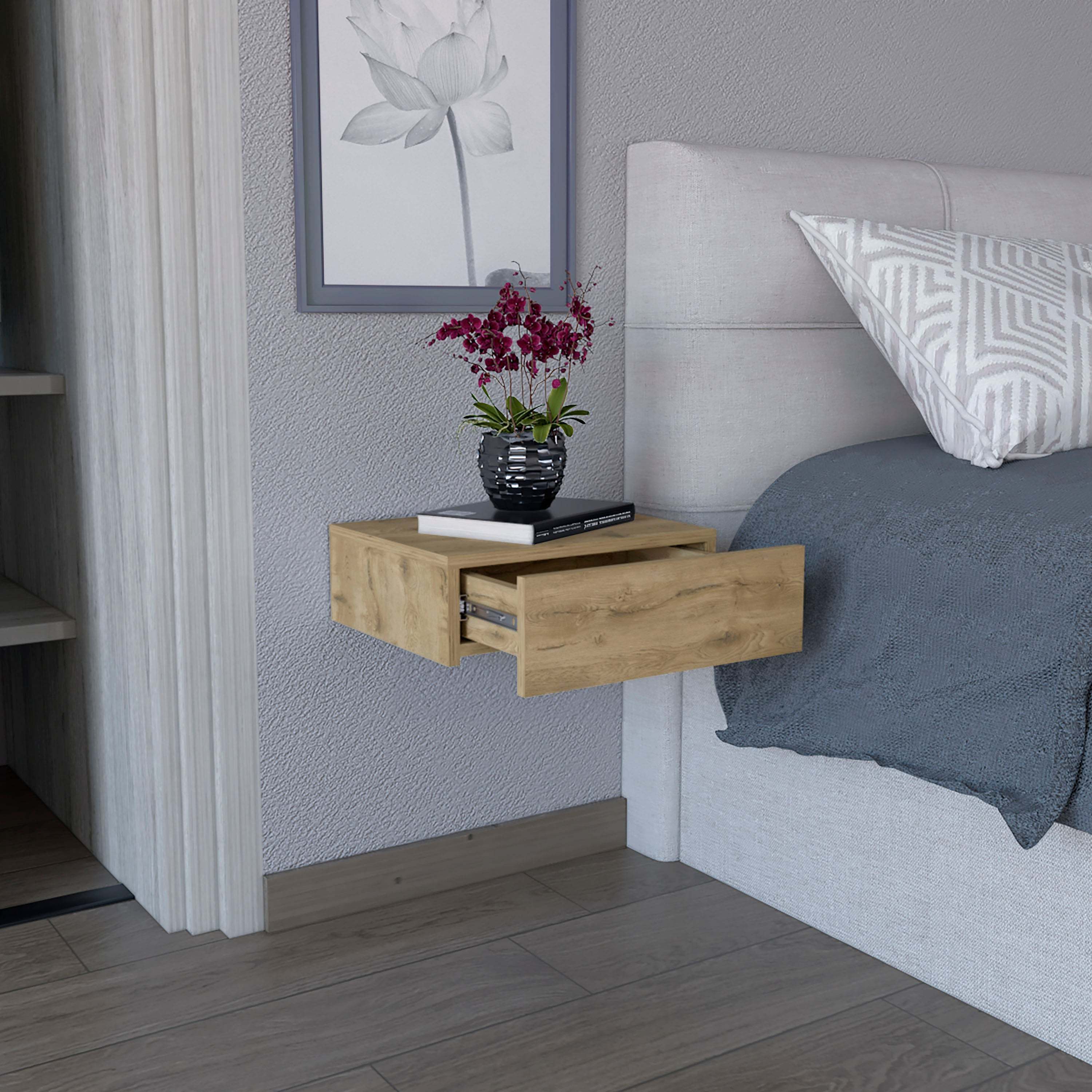 Milano Floating Nightstand w/ Drawer - Macadamia-American Furniture Outlet