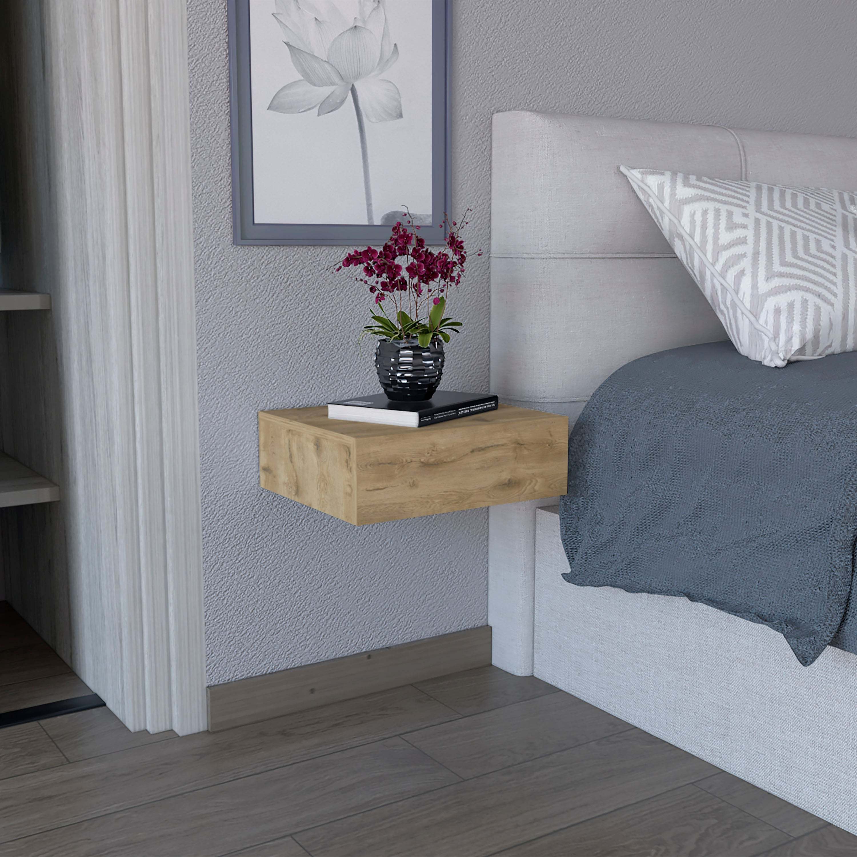 Milano Floating Nightstand w/ Drawer - Macadamia-American Furniture Outlet
